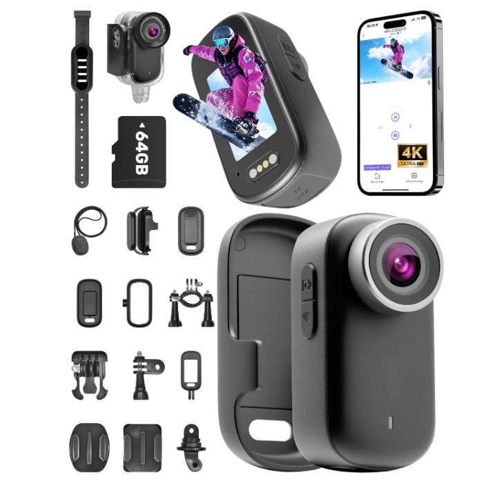 Kamera Sportowa 4K Uhd WiFi 64GB Mini 150 Stopni Wodoodporna