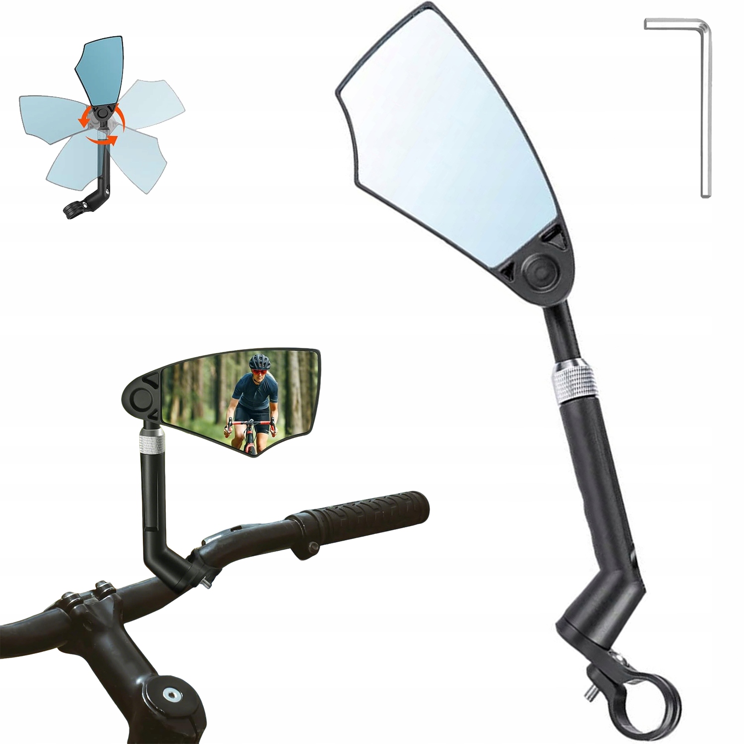 Lusterko Rowerowe Szkło Przeciwodblaskowe Regulowane 20-23cm Kąt 360 Lewe
