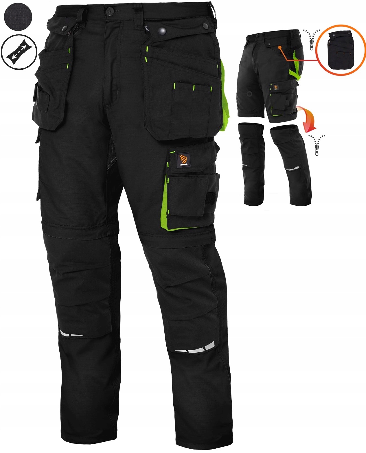 Spodnie Robocze Długie Bojówki Ochronne Elastyczne Stretch rig-stop