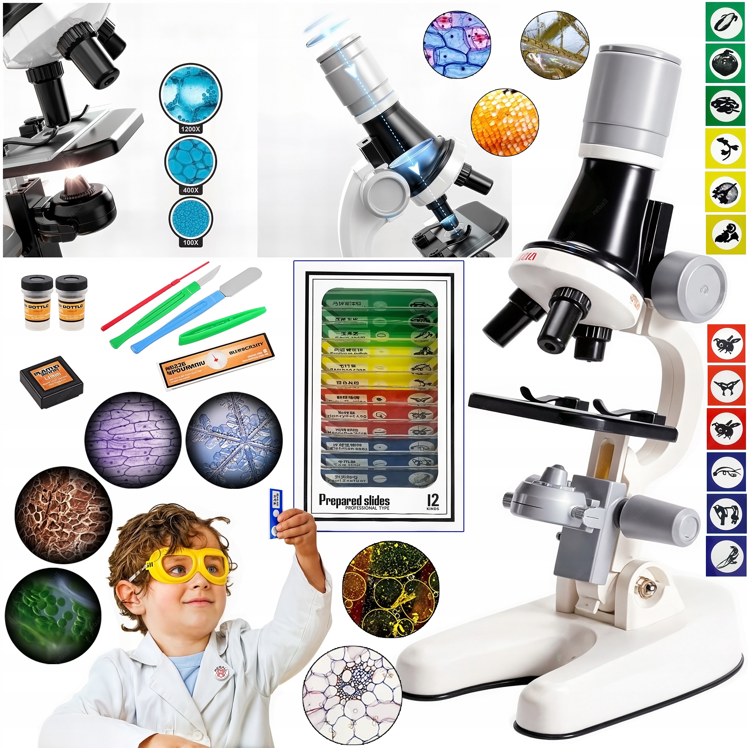 MIKROSKOP DLA DZIECI EDUKACYJNY 1200X +PREPARATY DO MIKROSKOPU ZESTAW 13szt
