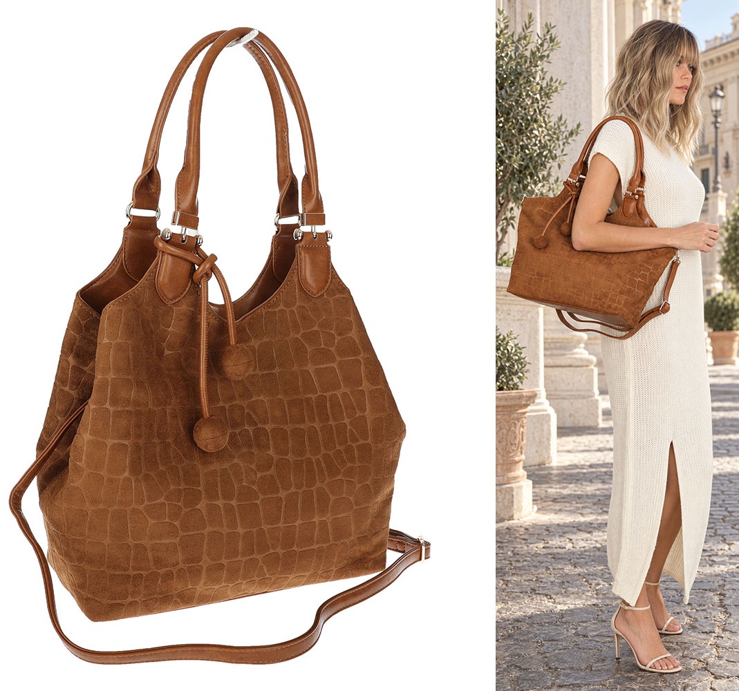 Dámská shopper kabelka prostorná semišová módní taška CC09 Hnědá