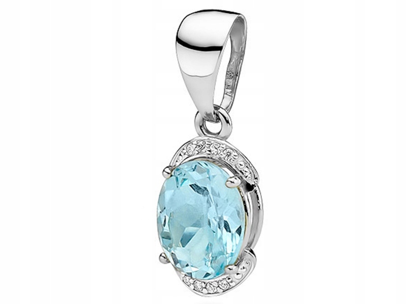 Zlatý přívěsek 585 bílé zlato topaz brilianty s diamantem na řetízek