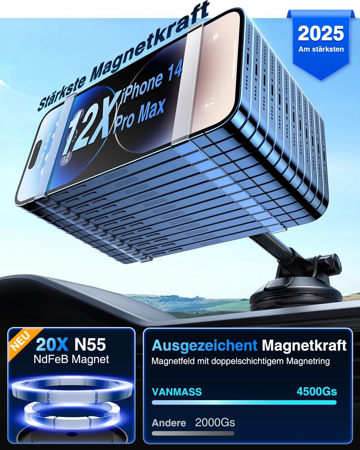 VANMASS Magnetyczny Uchwyt Samochodowy do MagSafe iPhone 16 15 14 — miniatura 2