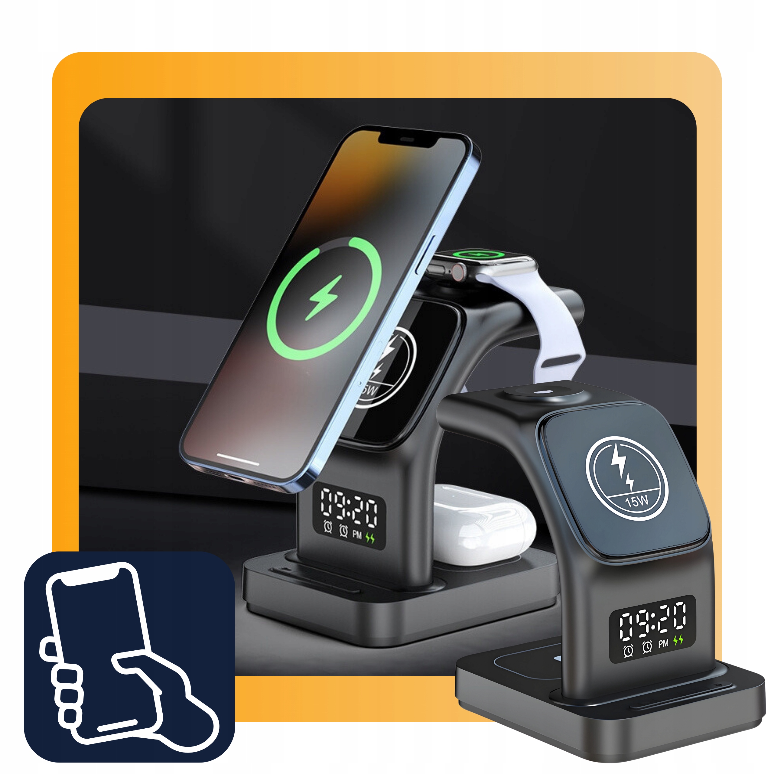 ŁADOWARKA INDUKCYJNA 15W QI SZYBKA DO IPHONE 12 13 14 15 3W1 INTELIGENTNA Prąd wyjściowy 3000 mA