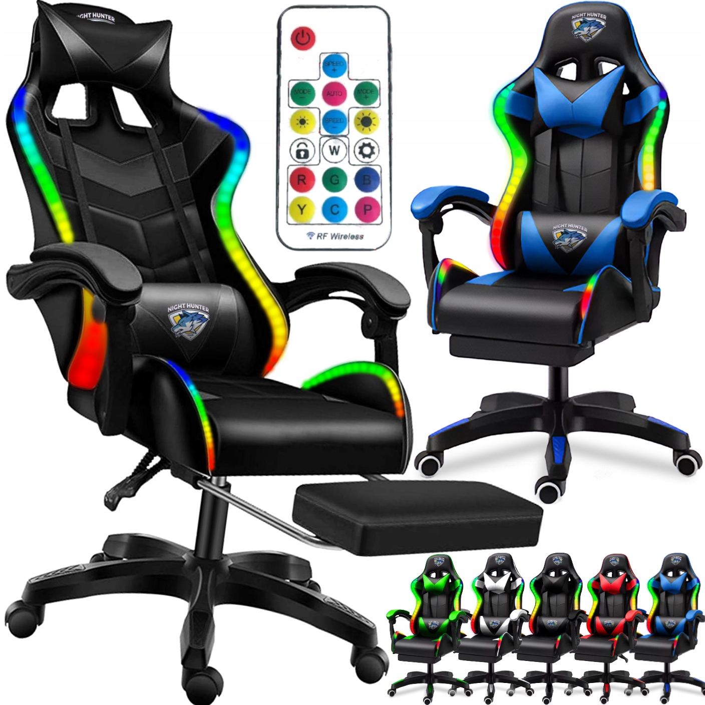 LED-es hátmasszírozó szék GAMER FORGATHATÓ JÁTÉKOS +LÁBTARTÓ!