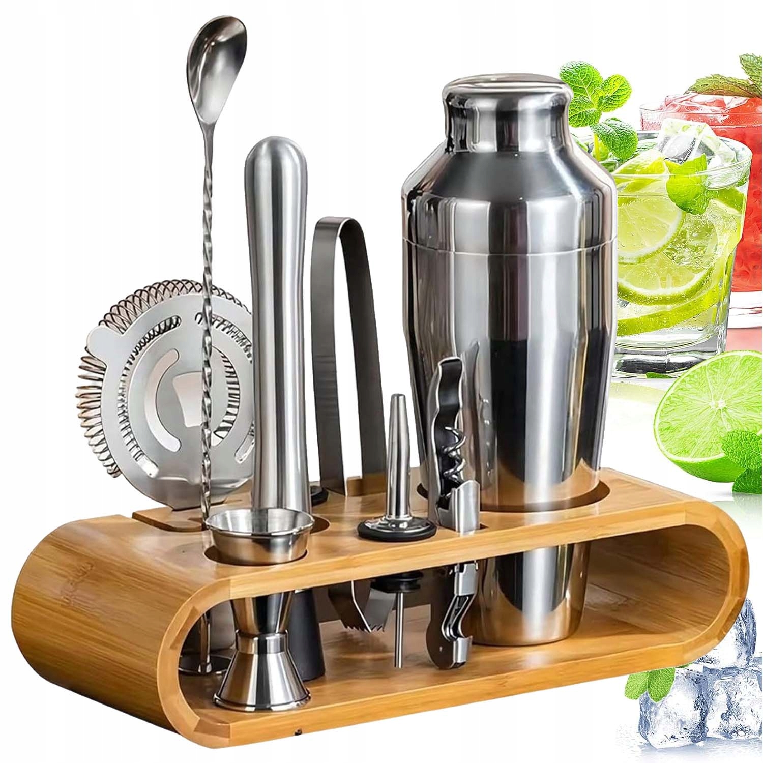 Barmanský Set 10 Ks Na Koktejly, Koktejly, Šejkr 750 ML, Profesionální Stojan