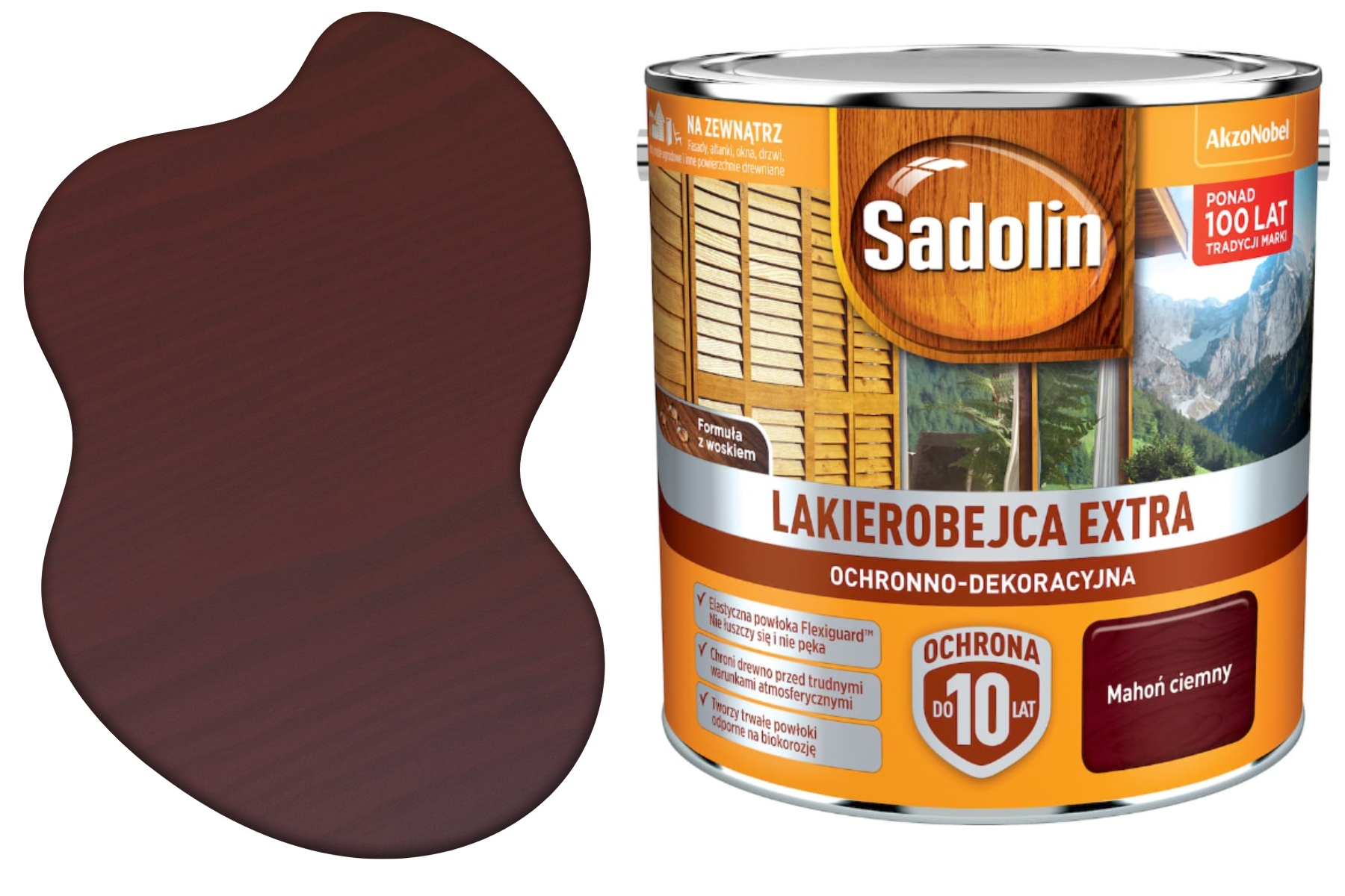 Wydajna Lazura Do Drewna Extra Ochronna Dekoracyjna Mahoń Ciemny 2,5L