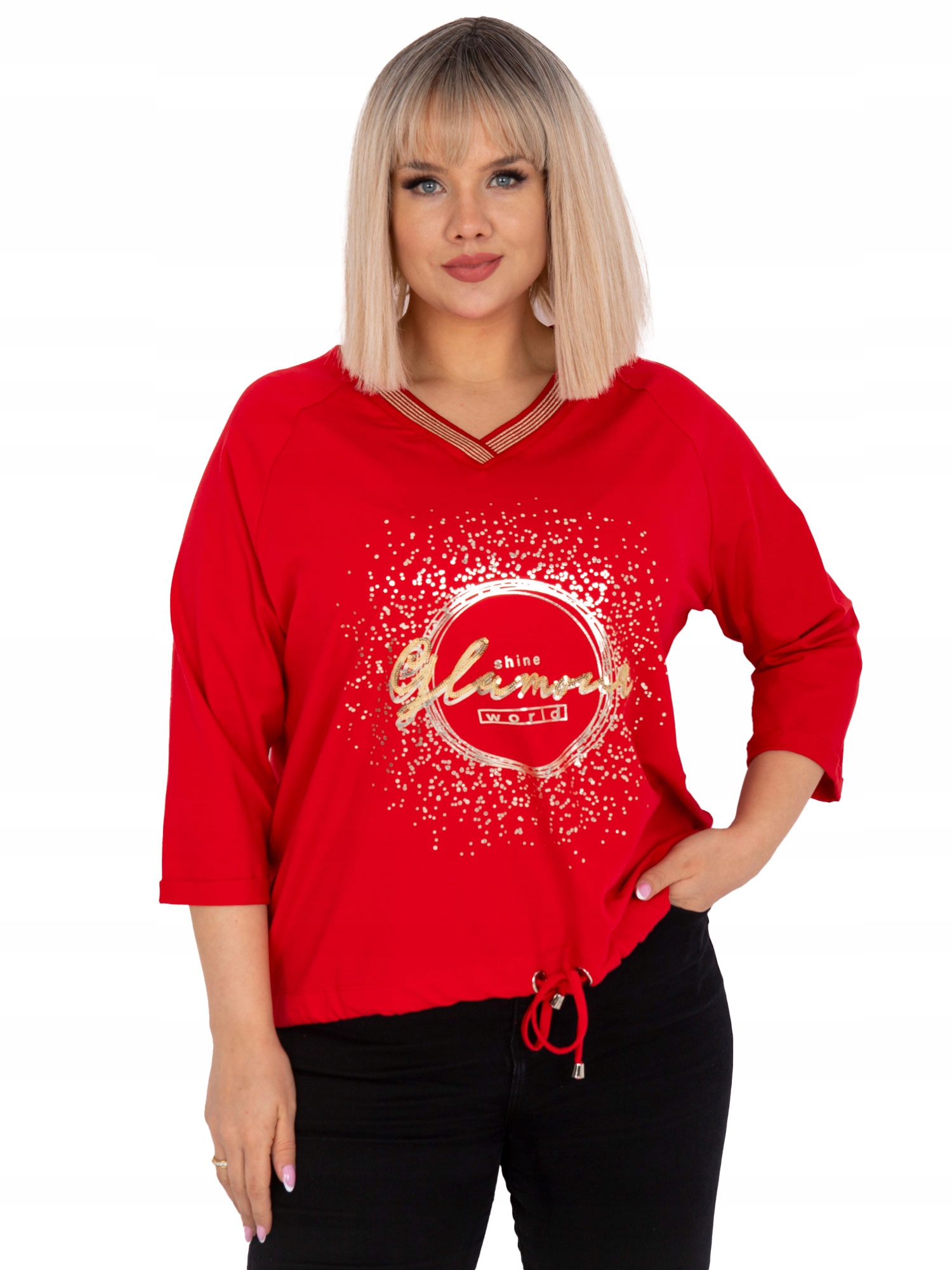 

Bluzka Damska plus size z dekoltem w serek cekiny