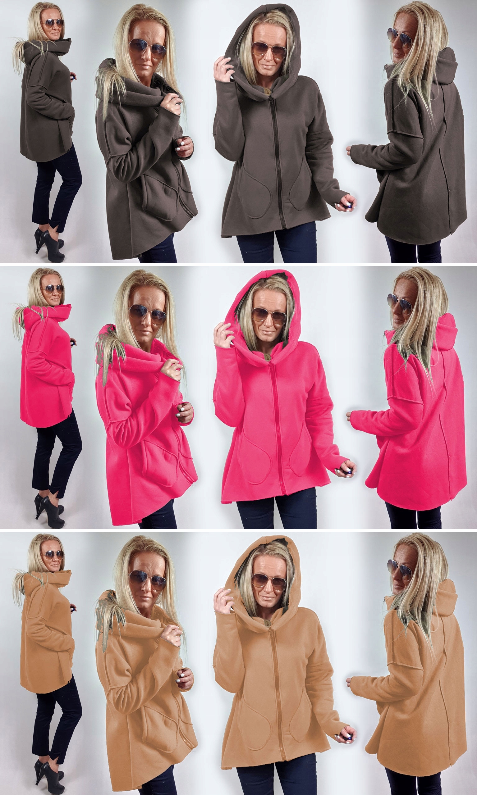 ASYMETRYCZNA BLUZA TUNIKA KARDIGAN KOMIN KAPTU XXL Zapięcie zamek