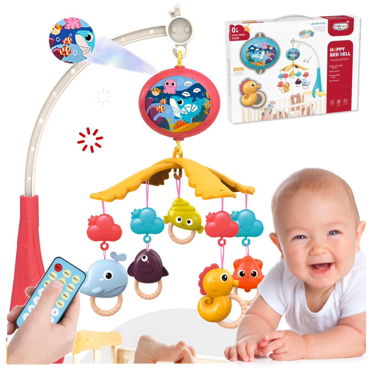 KARUZELKA DO ŁÓŻECZKA POZYTYWKA PROJEKTOR Regulacja głośności Timer + PILOT