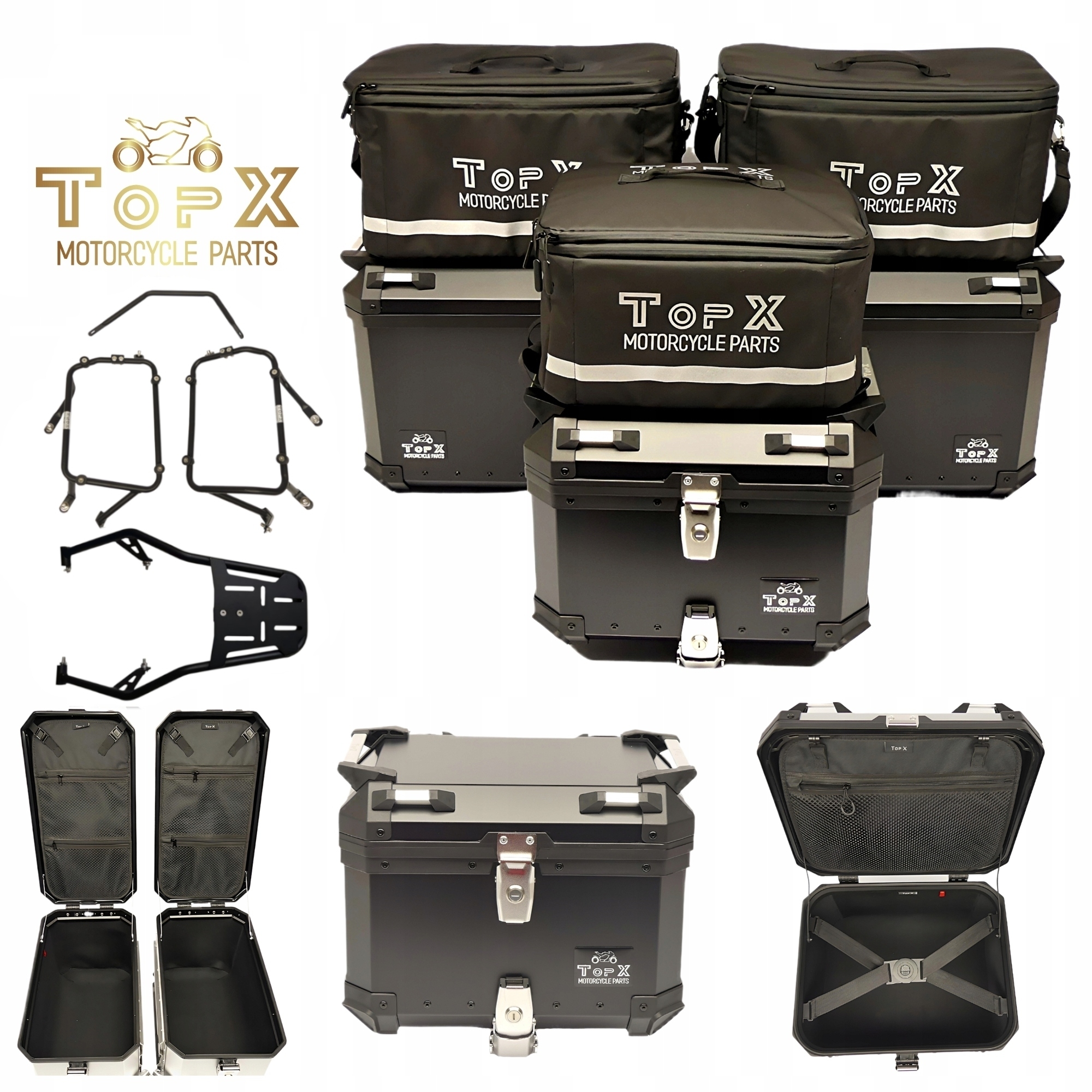 Ducati Desert X Rally 22+ Sada kufrů Boční rámy Alu Tašky Černá