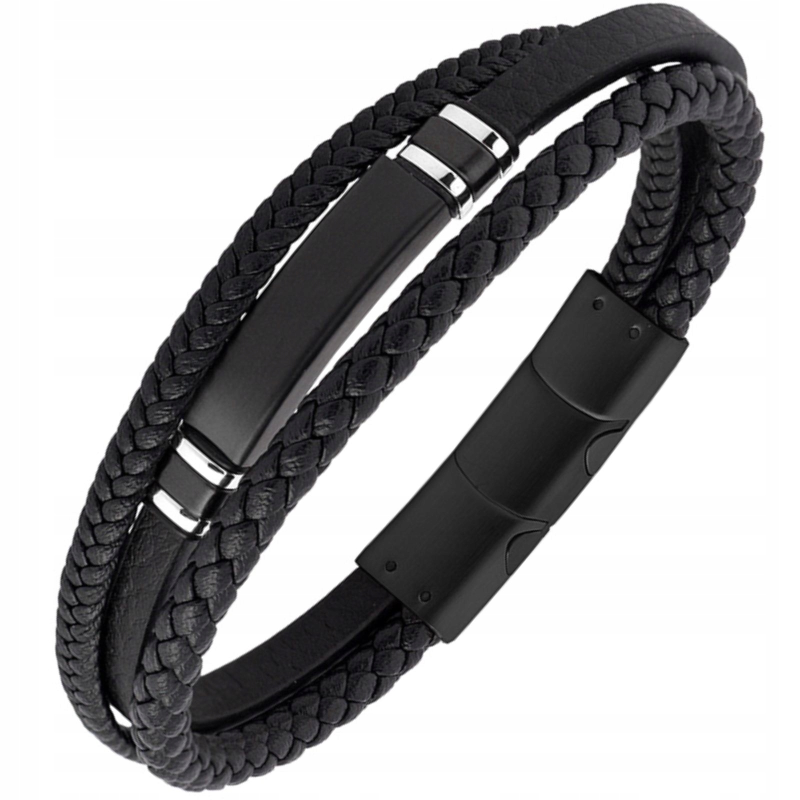 Pánský Náramek Kožený Černá ocel