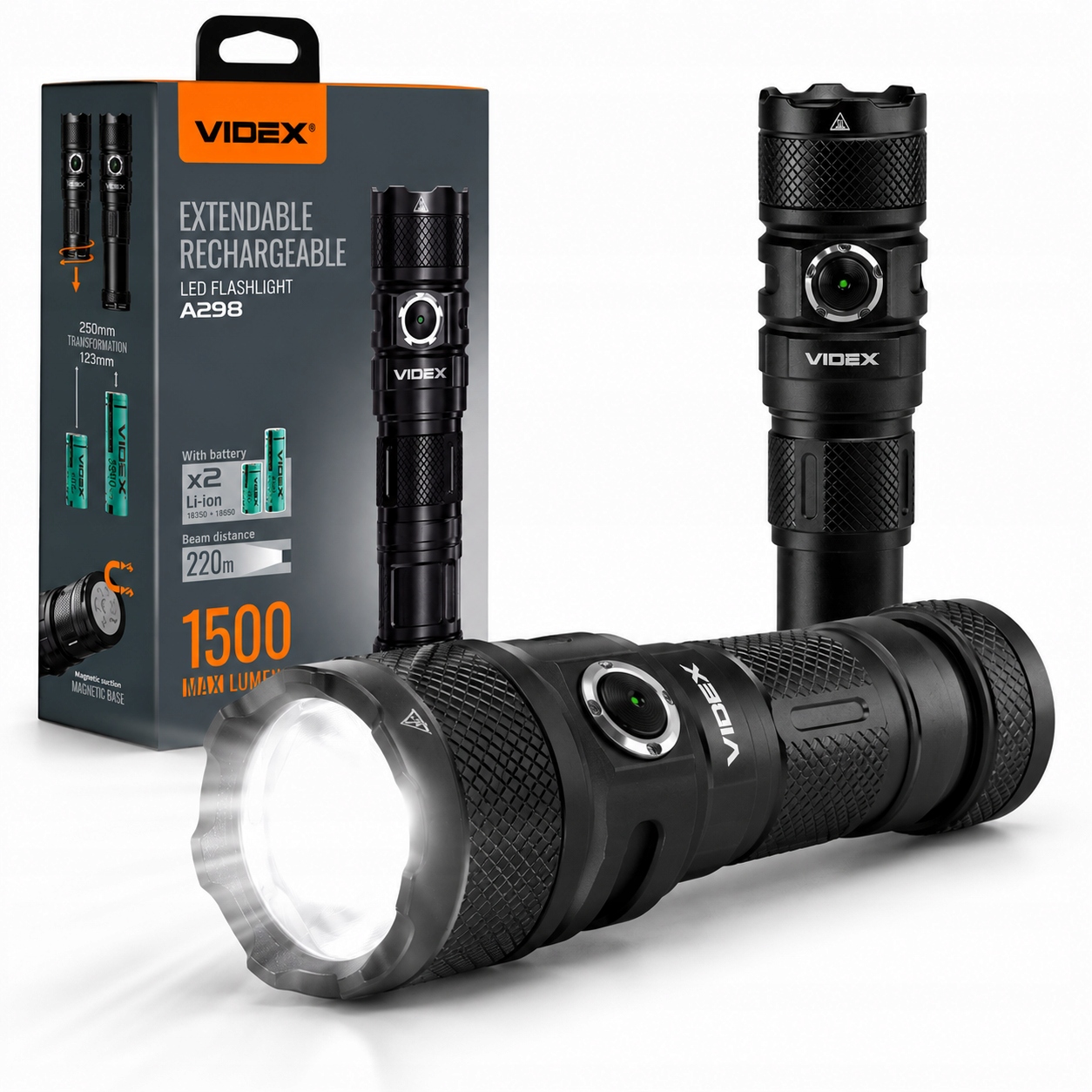 Taktická Led svítilna Vojenská ruční voděodolná Videx Silná 1500lm Usb-c
