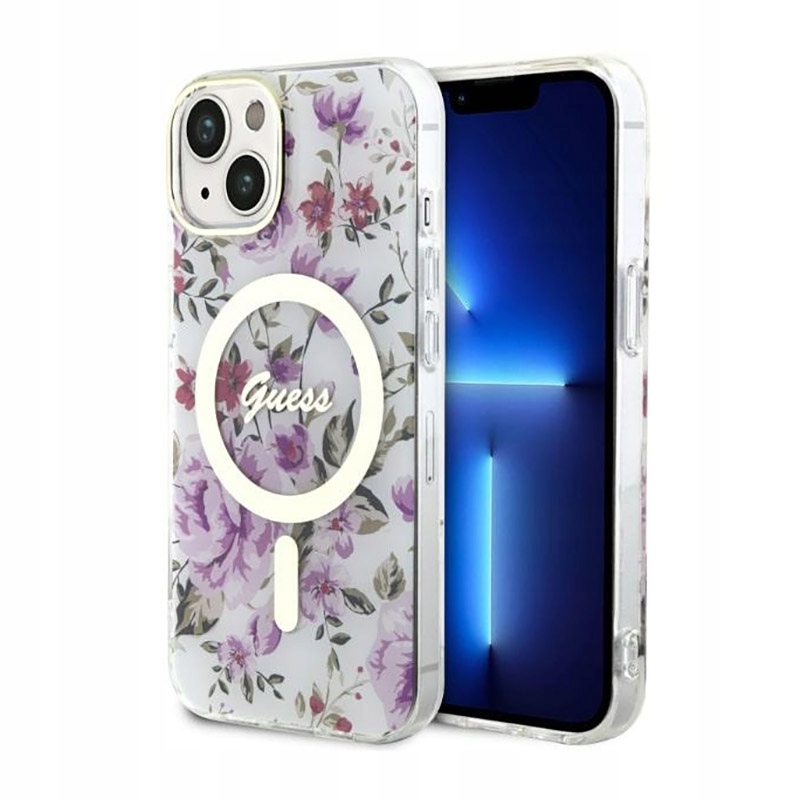 Guess Flower MagSafe – Pouzdro pro iPhone 14 Plus (Průhledný)