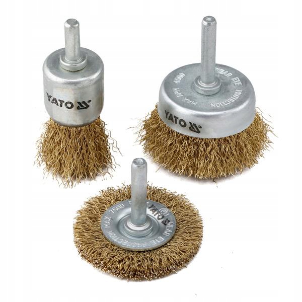 ZESTAW SZCZOTEK DRUCIANYCH Z TRZPIENIEM YATO 3 SZT