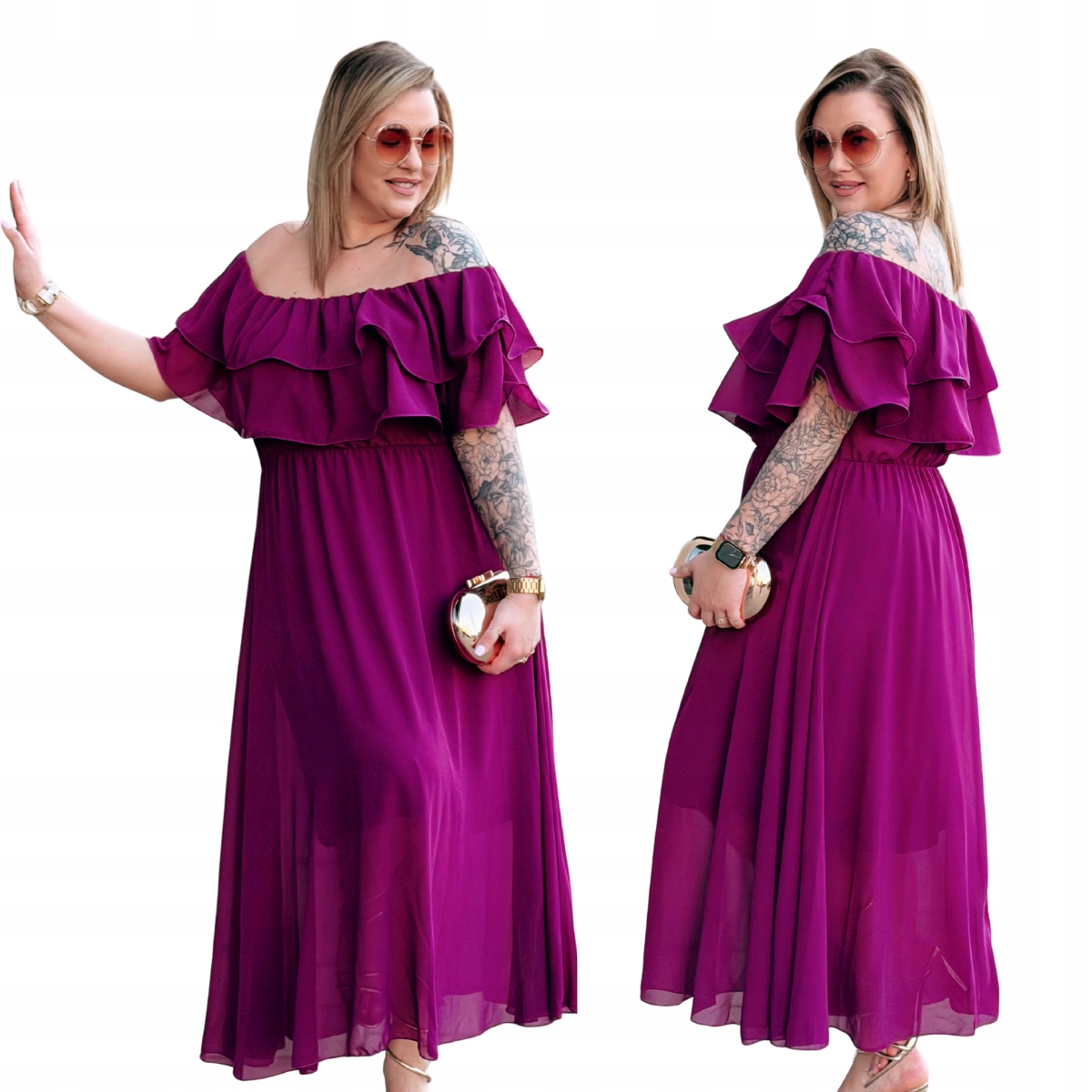 Šaty Španělka Maxi Velké Velikosti Plus Size Dámské Cavaricci Purpurové