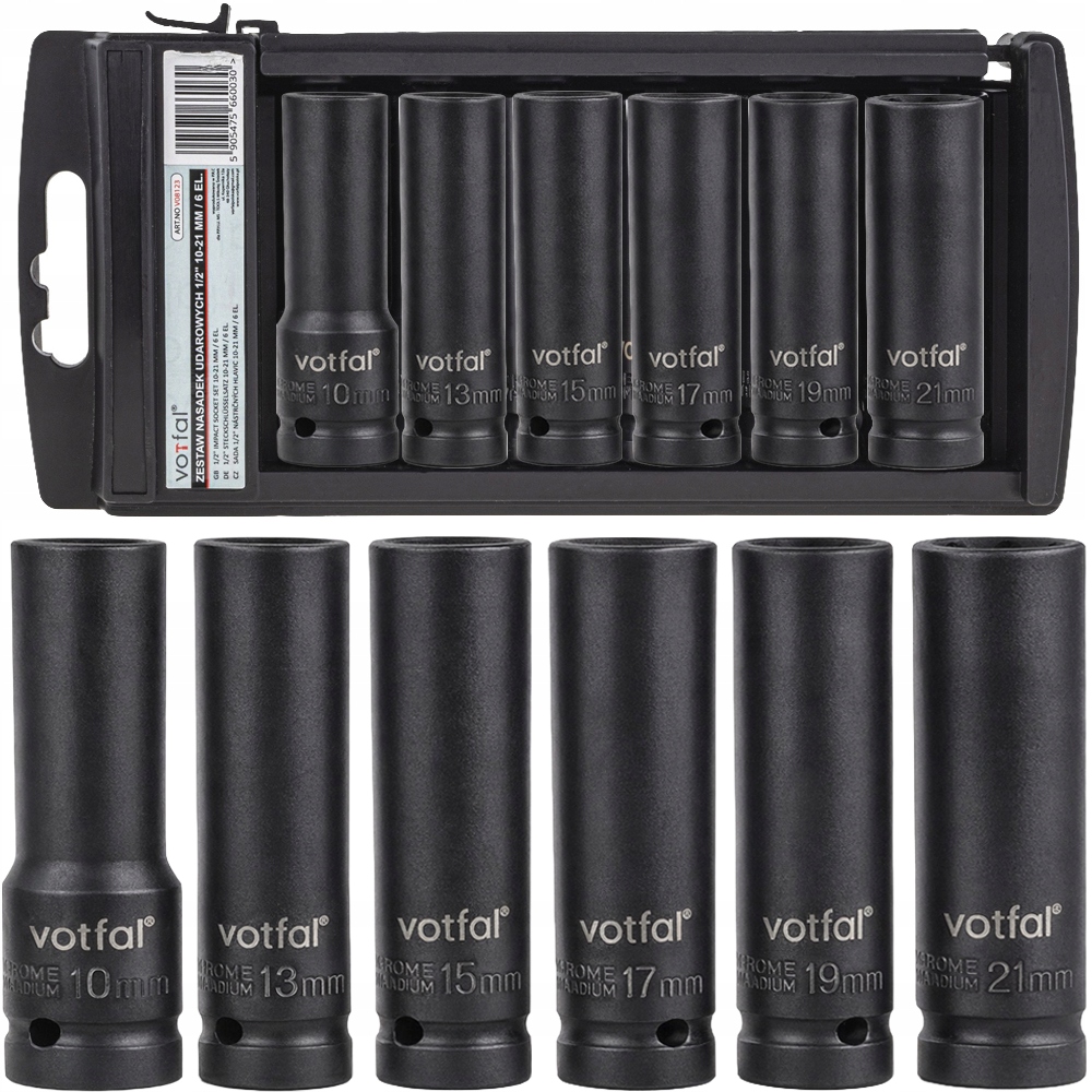 Nasadki Udarowe 1/2 Zestaw Nasadek Udarowych Kluczy Nasadowych 10-21 6 El