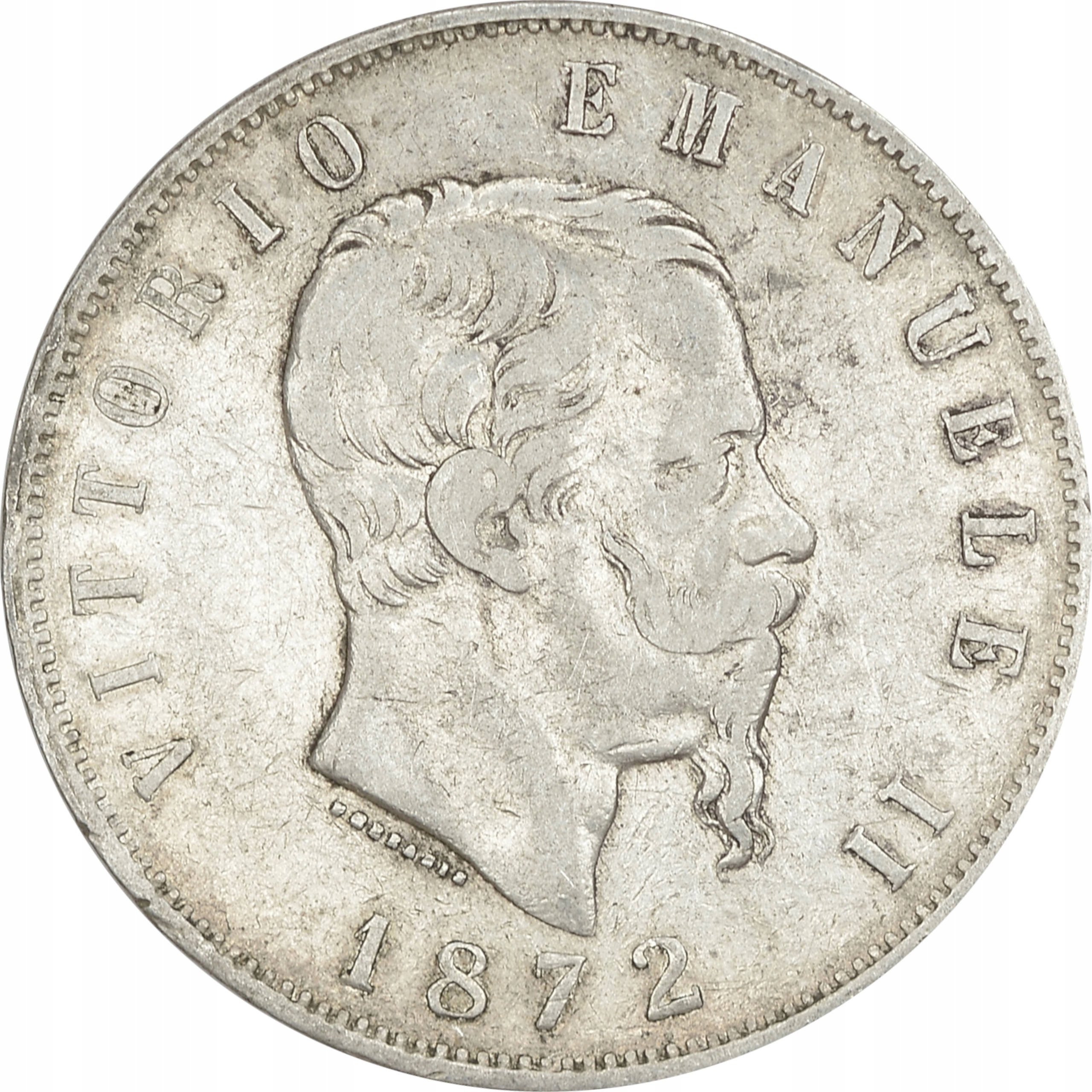 17.WŁOCHY, VITT.EMANUEL II, 5 LIRÓW 1872 M