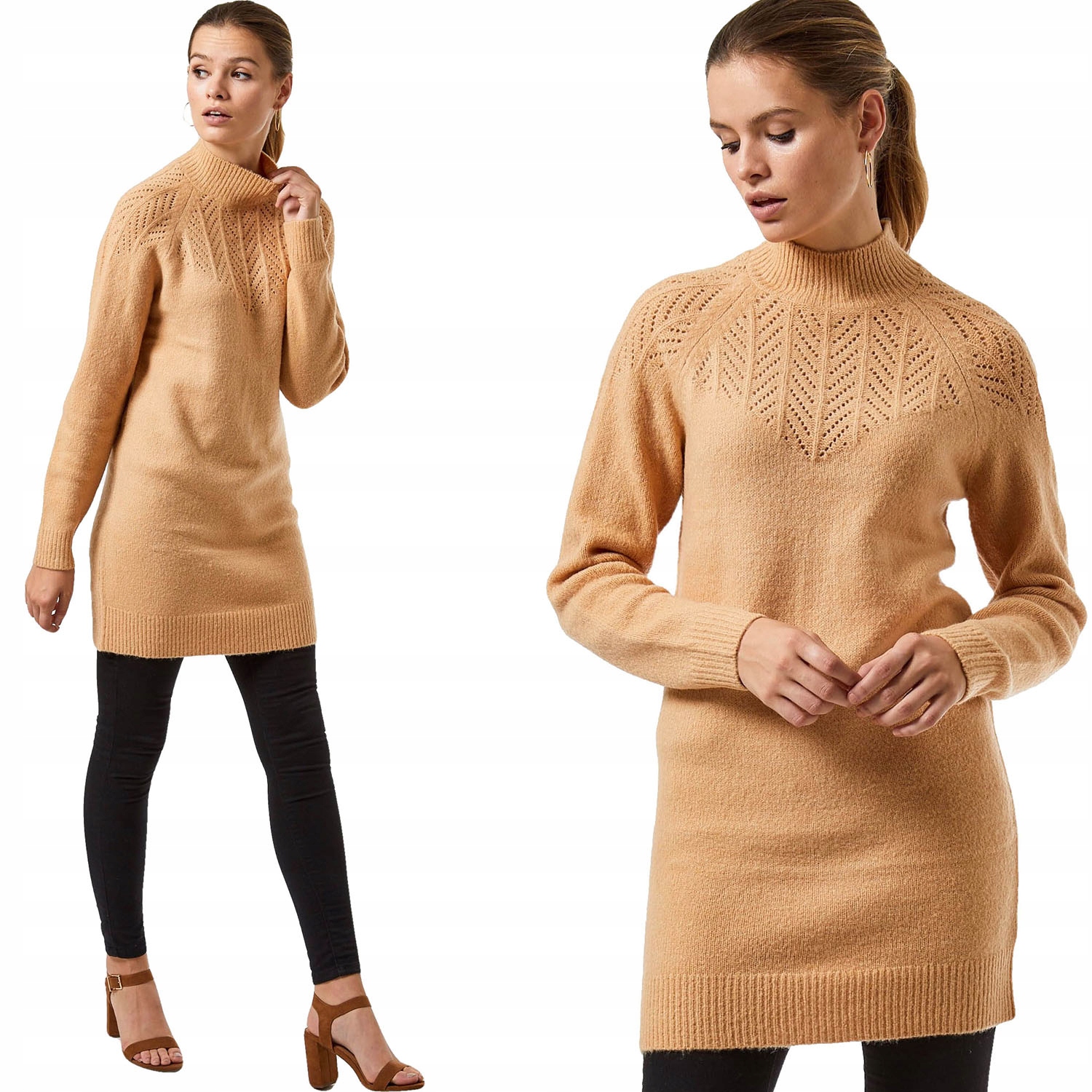 

Dp Długi Kobiecy Sweter Golf Półgolf Camel S 36