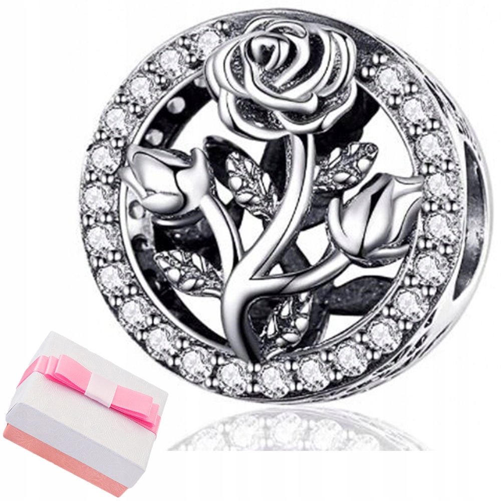 

Srebrny Charms Róża Zawieszka 925 Beads Kwiatek