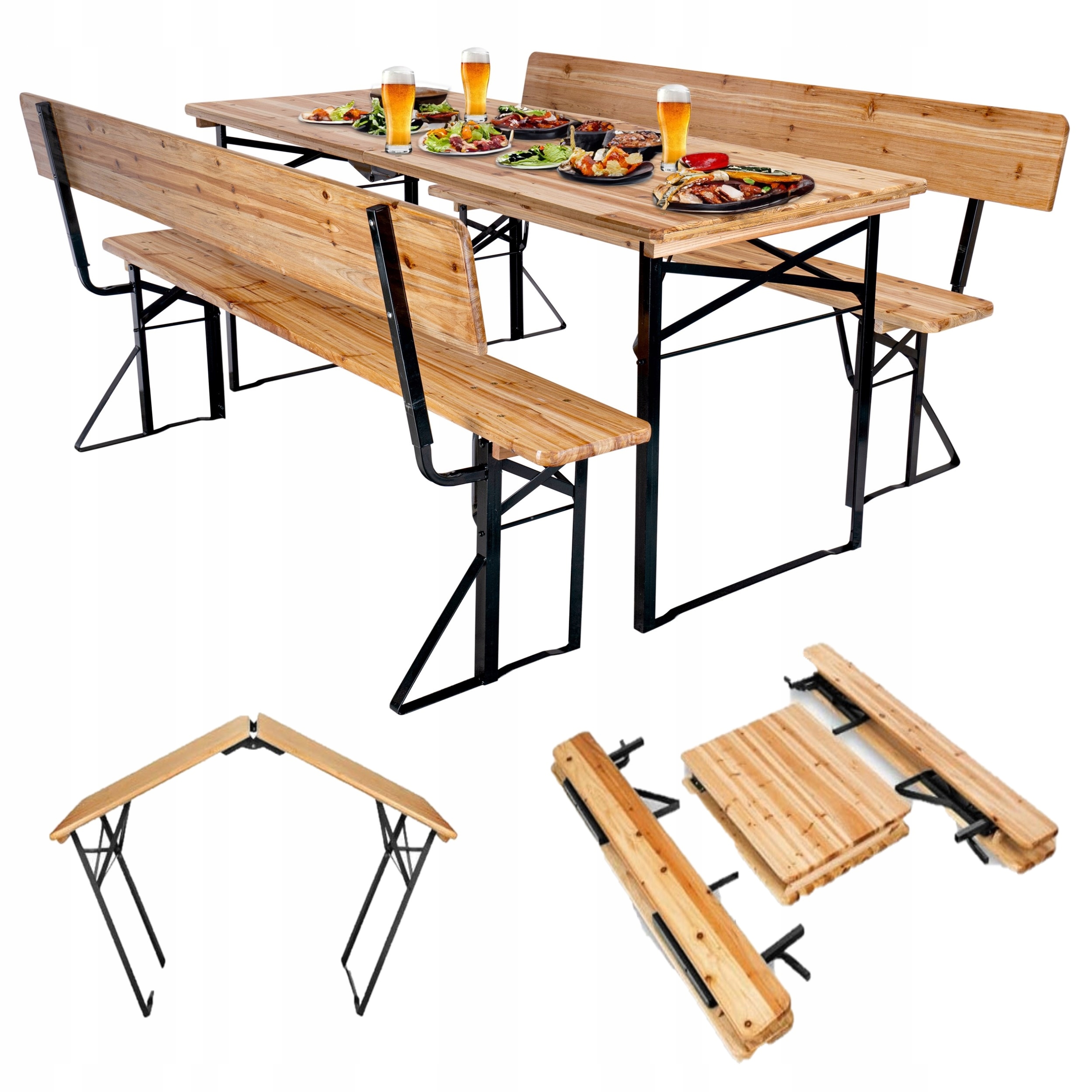 ZESTAW PIWNY BAROWY OGRODOWY STÓŁ + 2 ŁAWKI SKŁADANY (5905523065565 ...