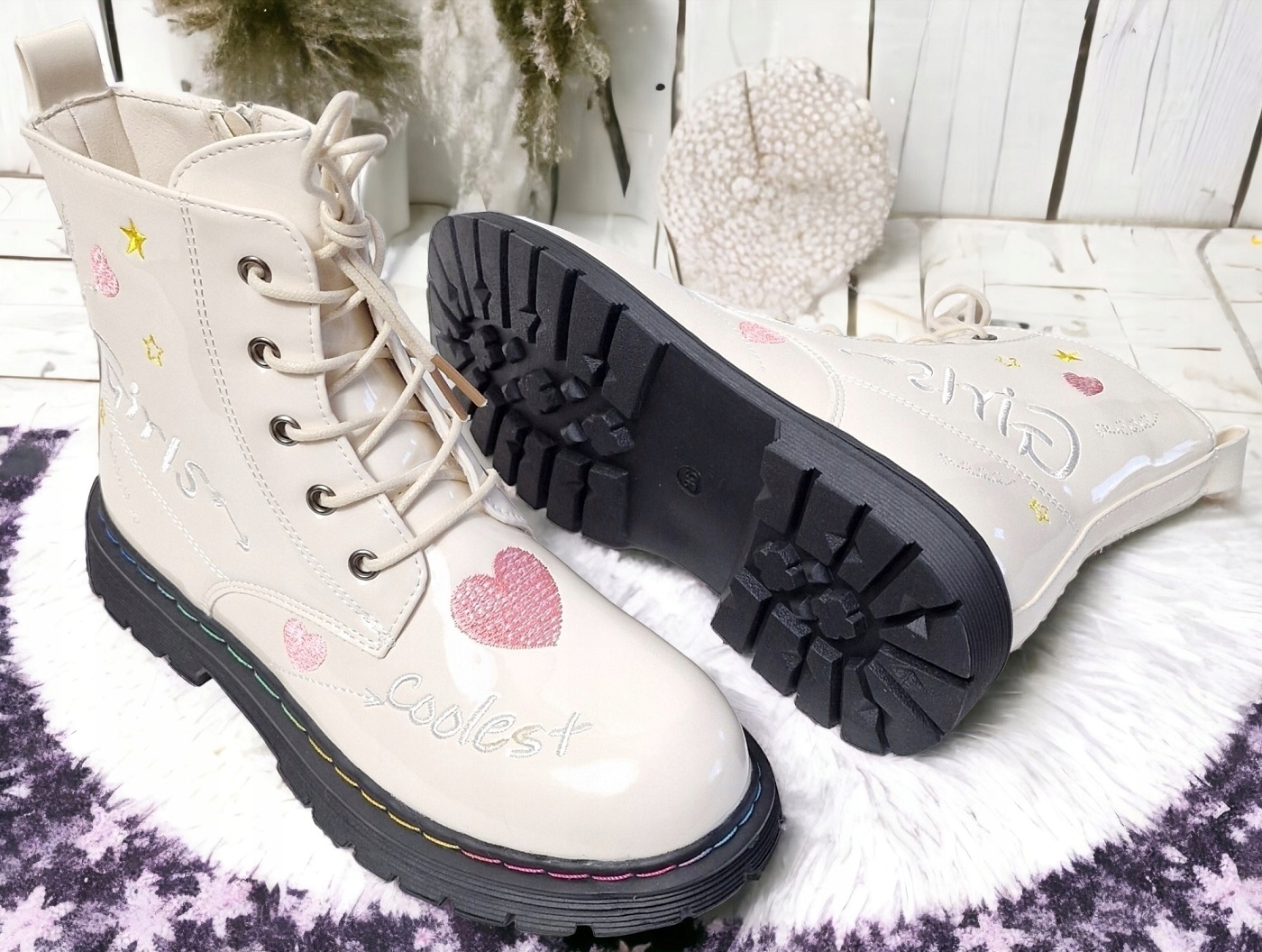 Kozaczki Zamek Kremowe Śniegowce Futerko Botki Dziewczęce Ocieplane *36* Kolor beżowy