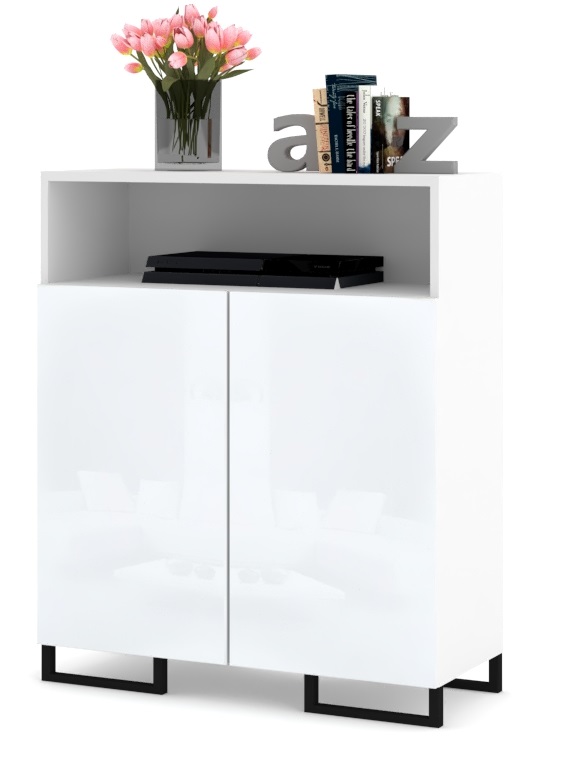 Velká komoda Rtv skříňka Luna 2D Bílá Lesk Loft