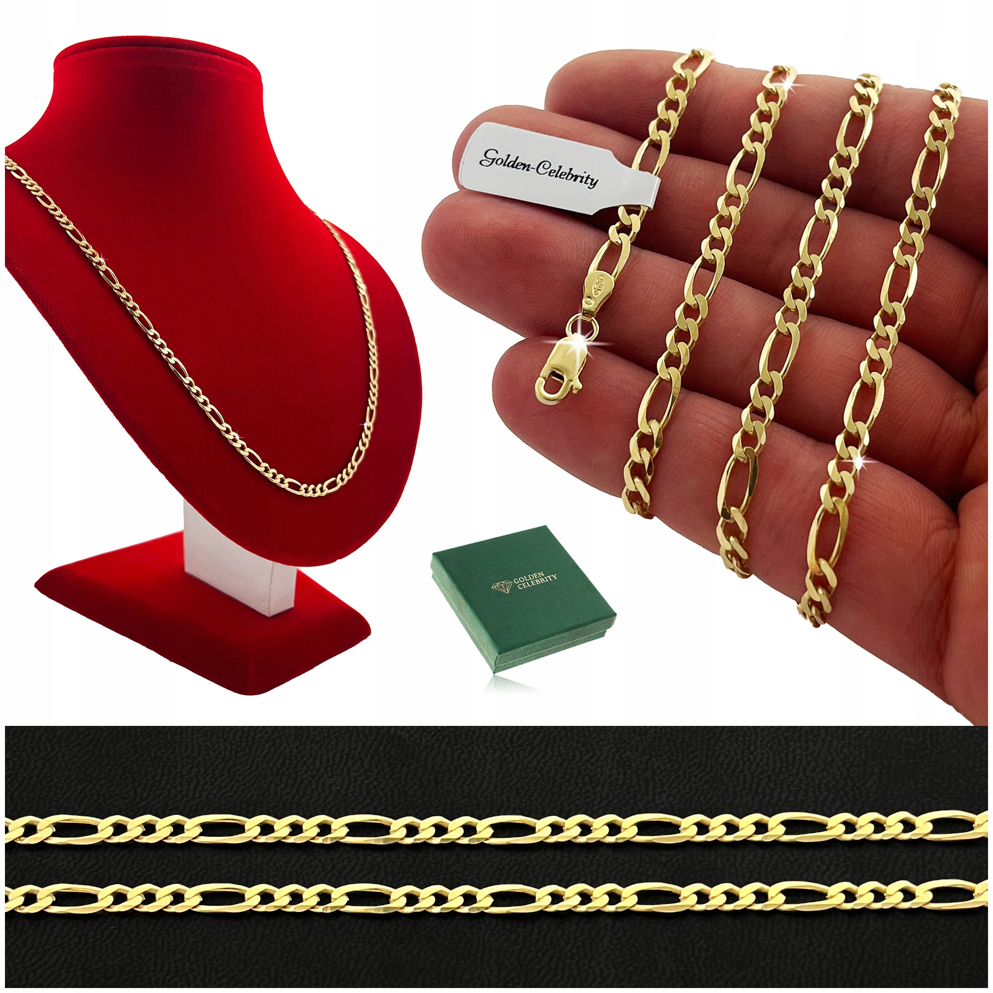 Krásný Řetízek Zlatý Dámský Figaro 65cm/3,5mm Stříbro Pozlacený Bonus