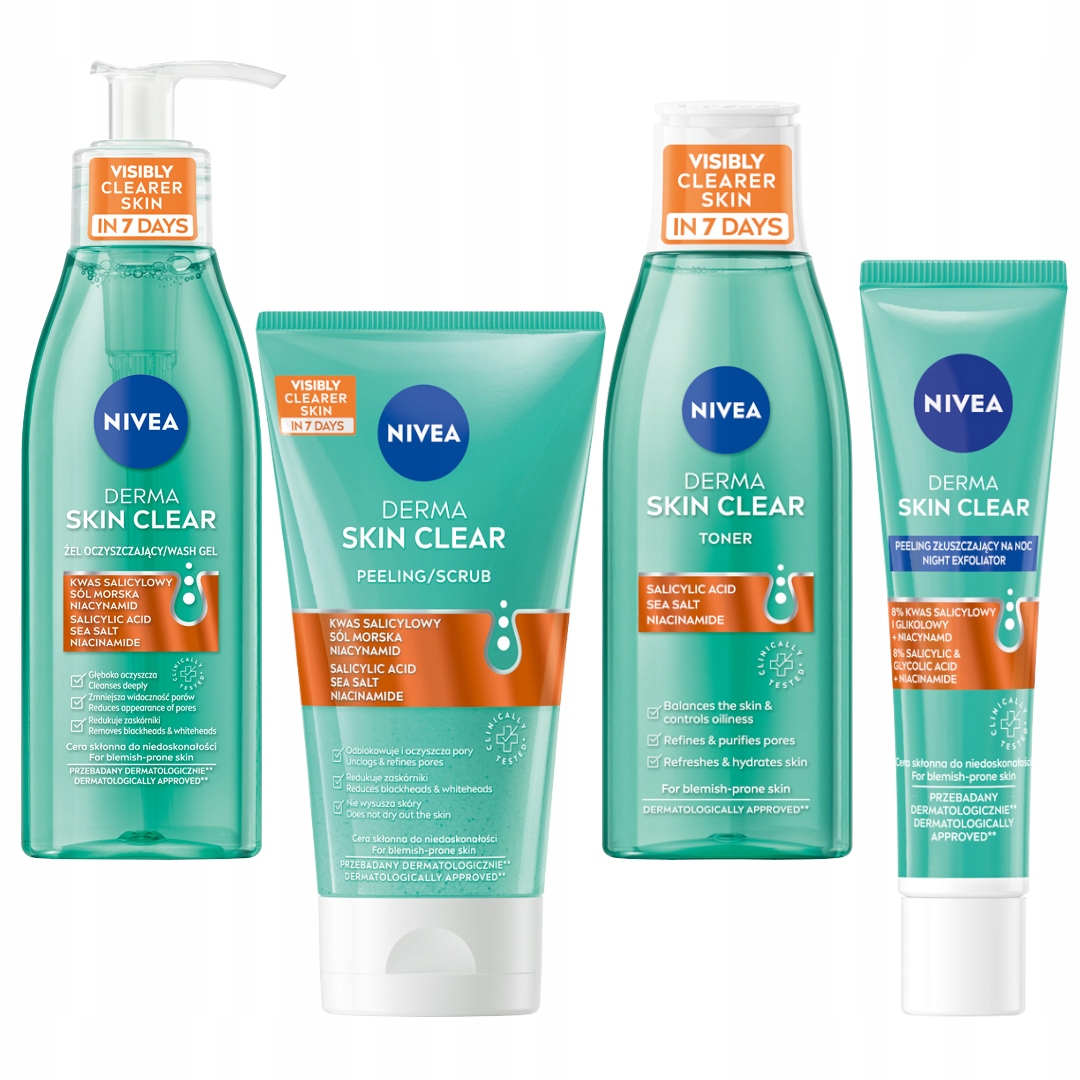 Derma Skin Clear Żel do mycia twarzy Tonik Peeling+