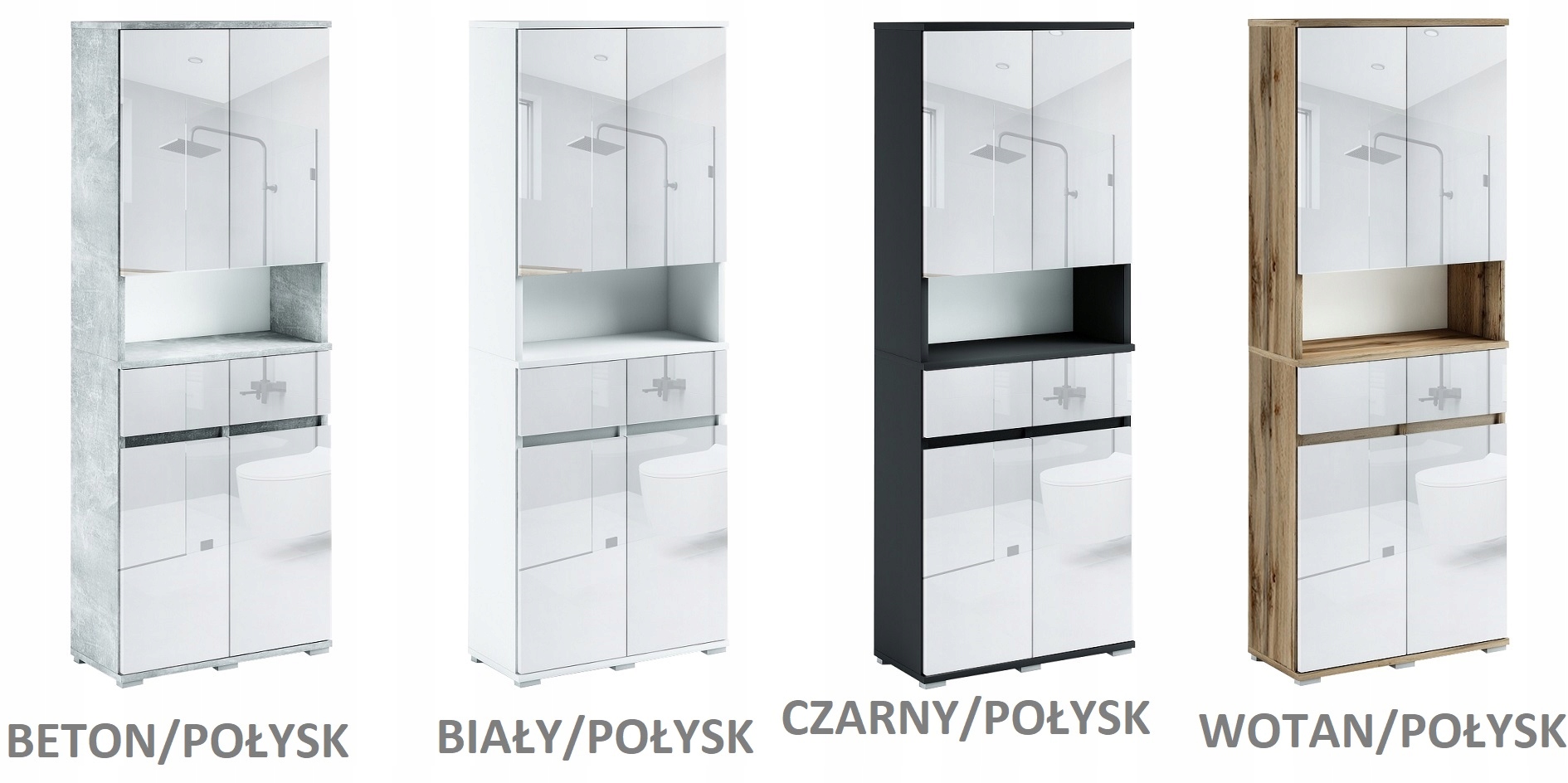 090-064 Szafka Łazienkowa 62/195 - CZARNY / POŁYSK Kod producenta 090