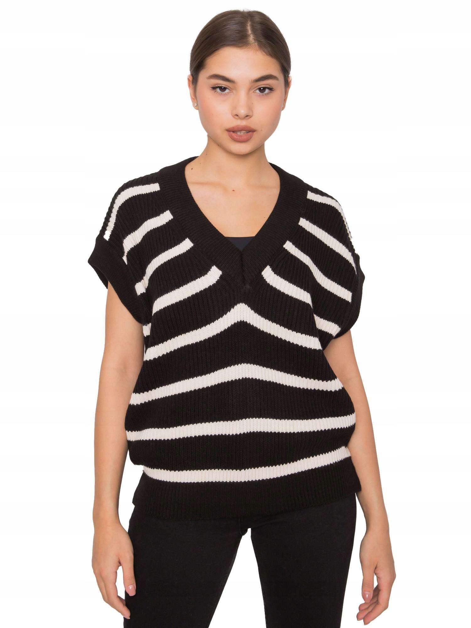 

Kamizelka damska z dzianiny w paski na jesień