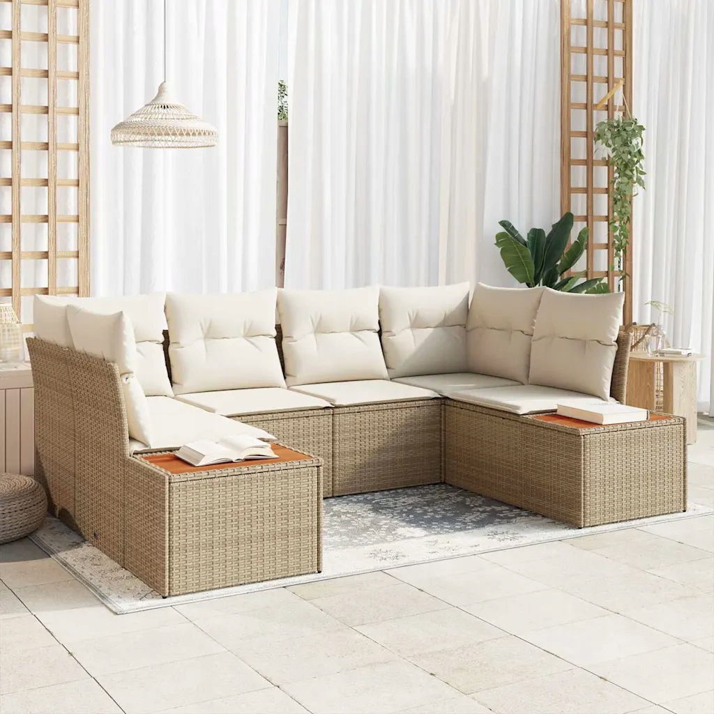 Sada zahradních pohovek 6 pcs béžová a krémová Poly ratan Béžová 3356826