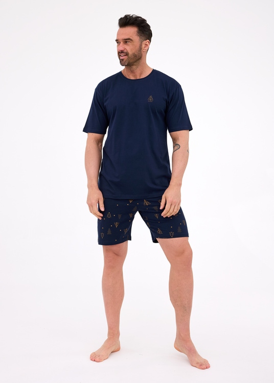 Pánské pyžamo Cornette Night – vánoční, tmavě modré, bavlna, krátký rukáv