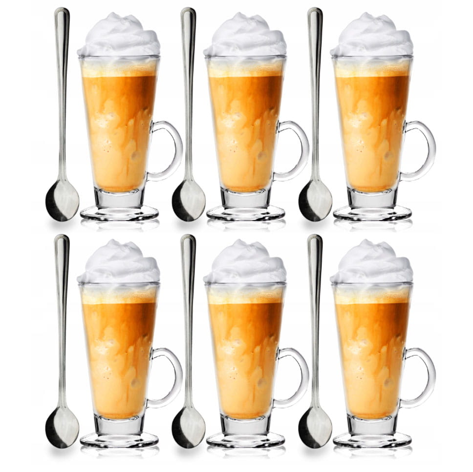 

Komplet szklanki do kawy latte 250ml łyżeczki