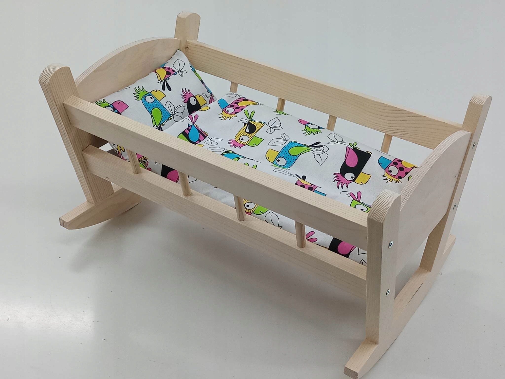 KOŁYSKA DREWNIANA dla lalek NIEMALOWANA + POŚCIEL