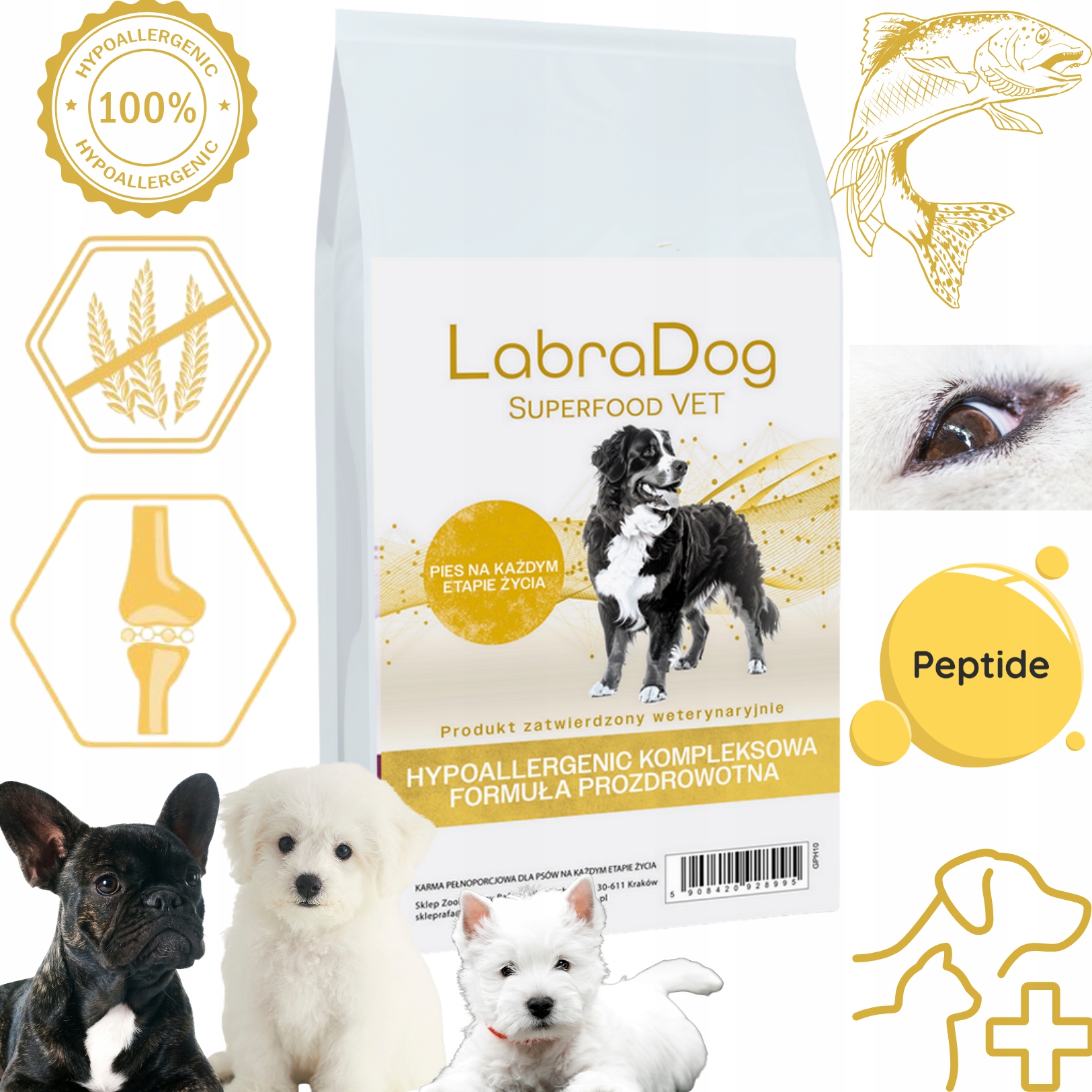 Levně LabraDog Puppy Hydrolyzovaný losos pro bílá plemena na slzné skvrny 1.5 kg