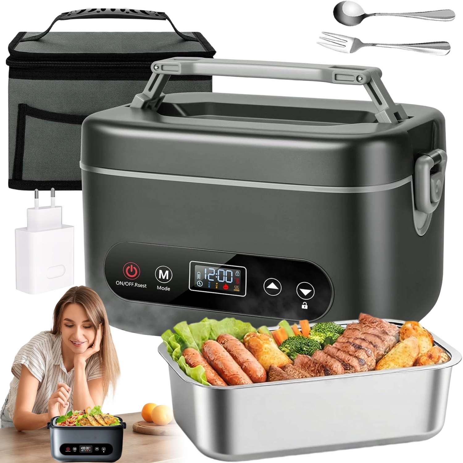 Elektrický Vyhřívaný Obědový Box S Termotaškou, Dotykový Panel Usb