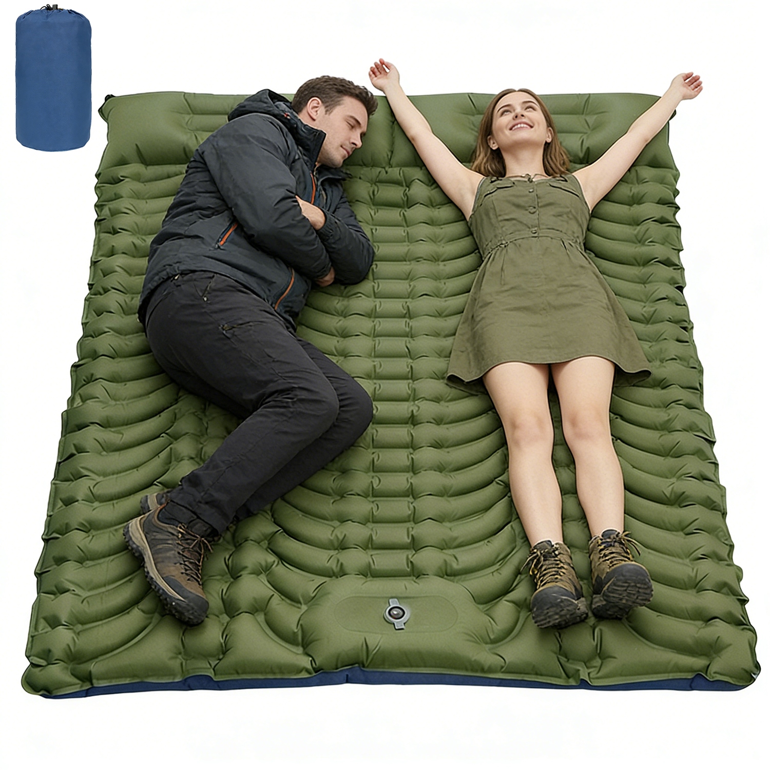 Matrace Dvoulůžková 195 X 135 CM S Nožní Pumpou Camping Trekking