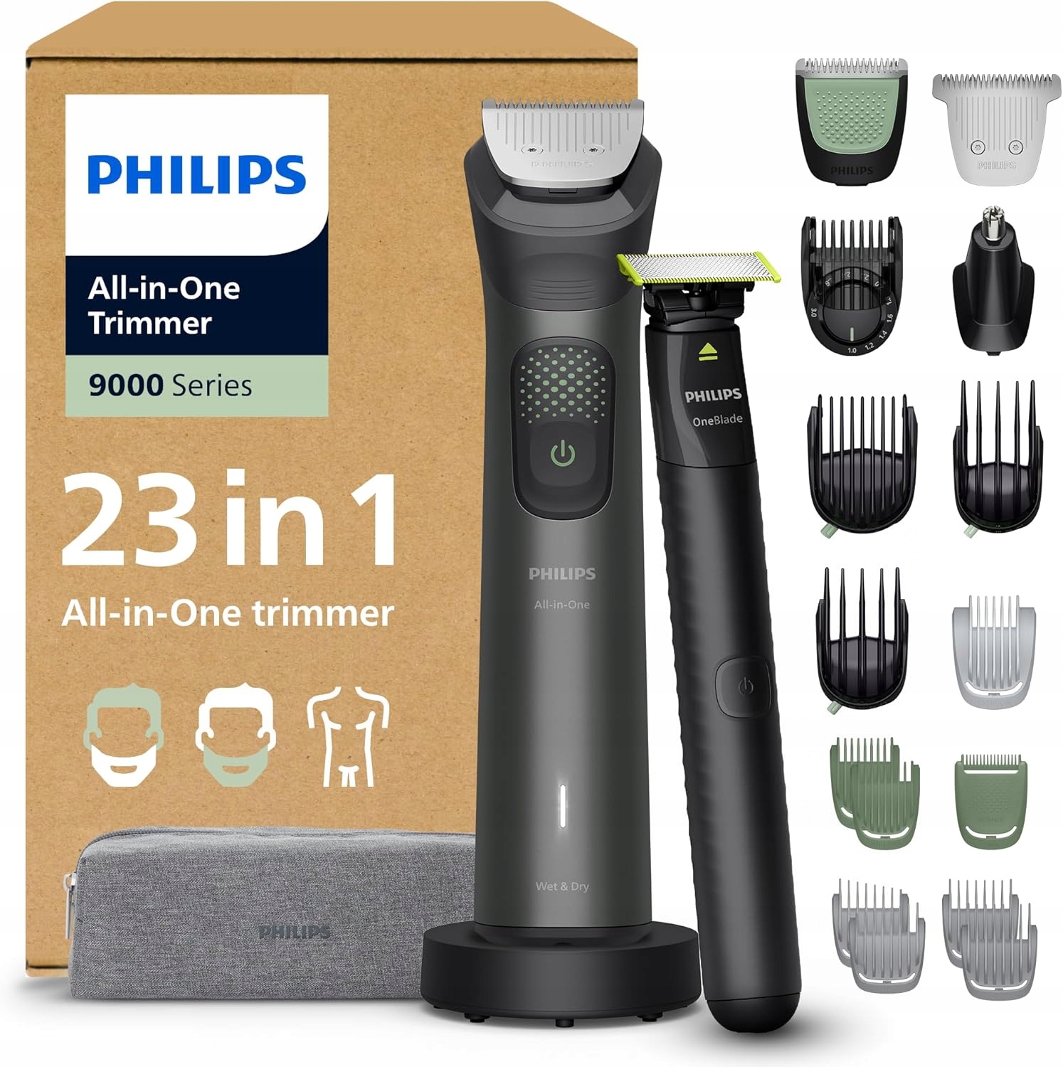 Philips Multigroom 9000 wielofunkcyjny trymer MG9561/30 golarka OneBlade