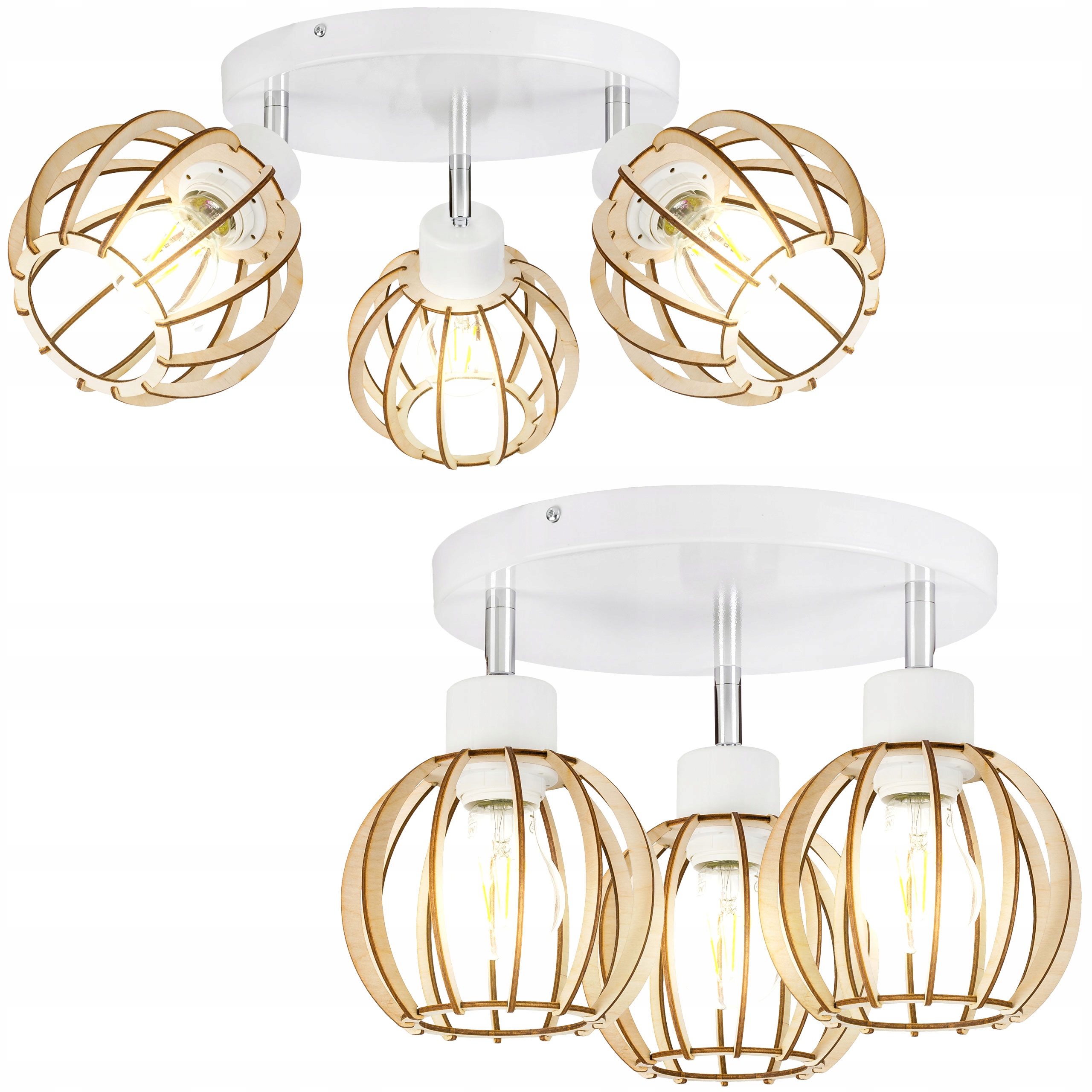 Lampa Wisząca Sufitowa Żyrandol Drewniana Regulowana 3 Ruchome Klosze-Zdjęcie-0