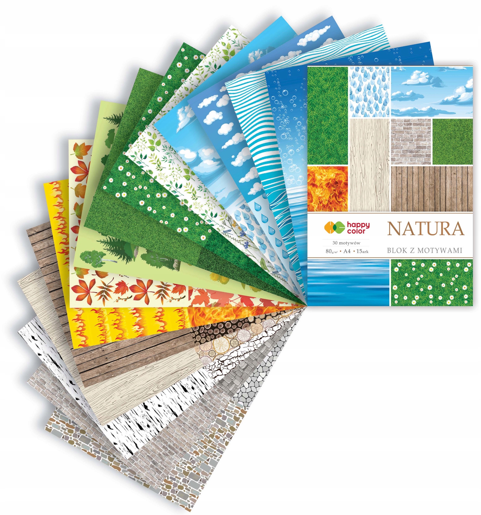 Happy Color BLOK Z MOTYWAMI Natura A4 80g 15 kartek Marka Happy Color