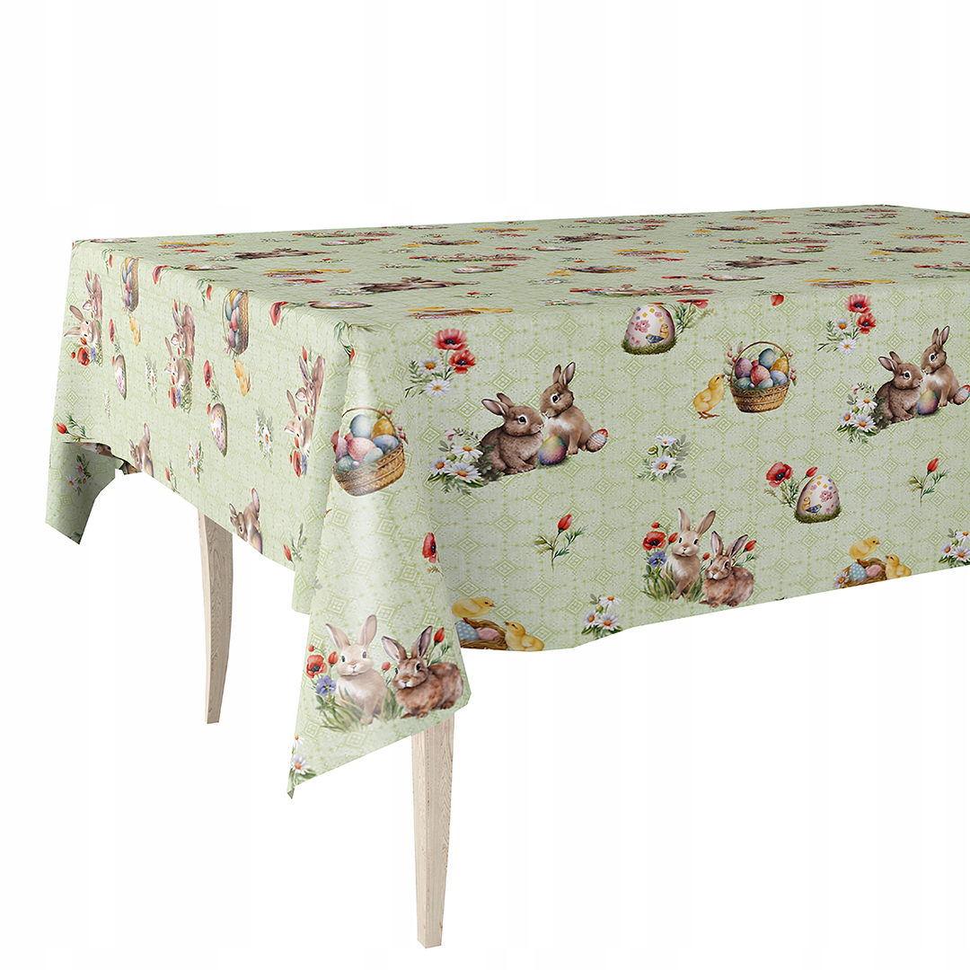Cerata Hrubý Ubrus Zelený Velikonoce Psaníčka Zajíci Kuřata 140x500