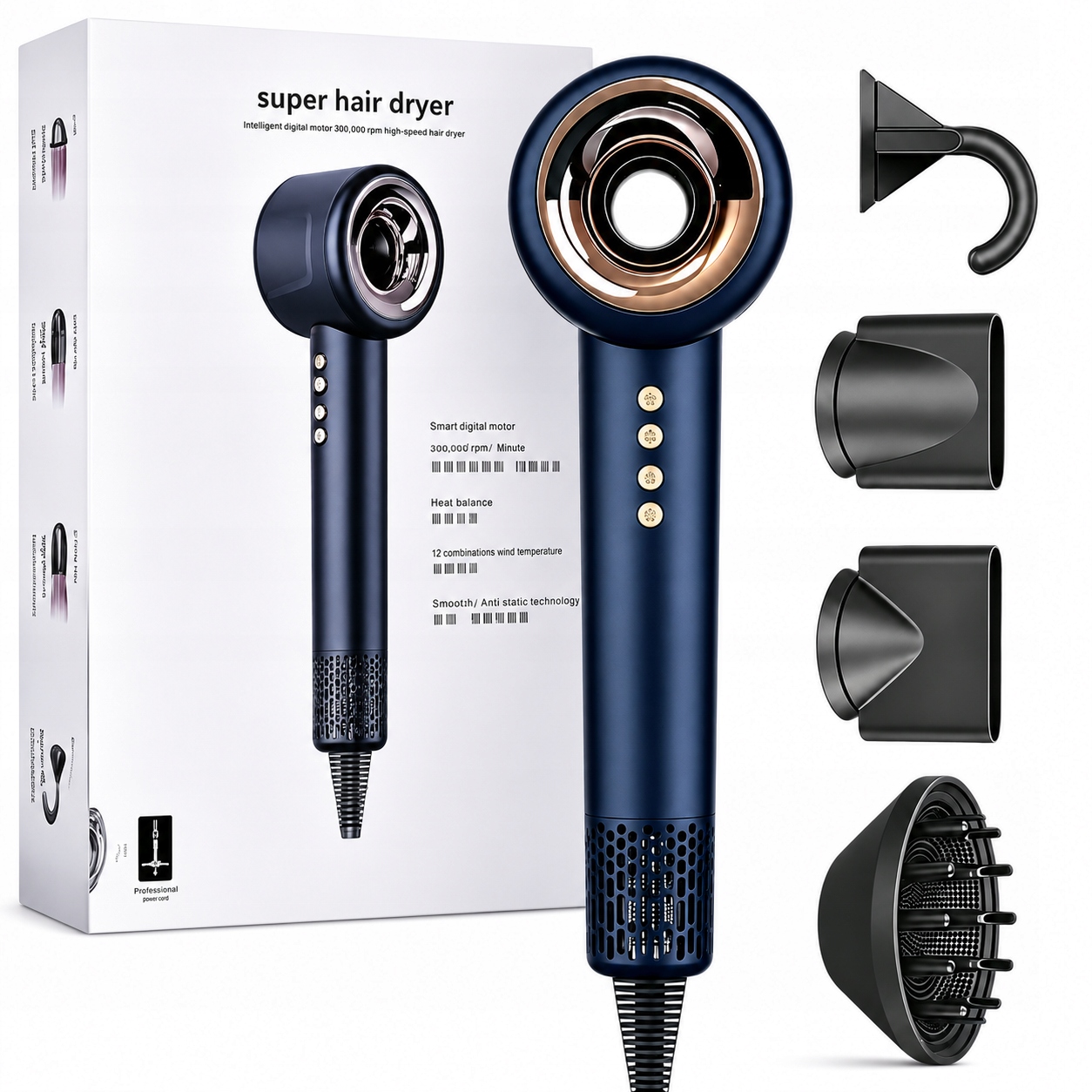Profesionální Vysoušeč Vlasů S Ionizací 1600W 4 Nástavce Hair Dryer
