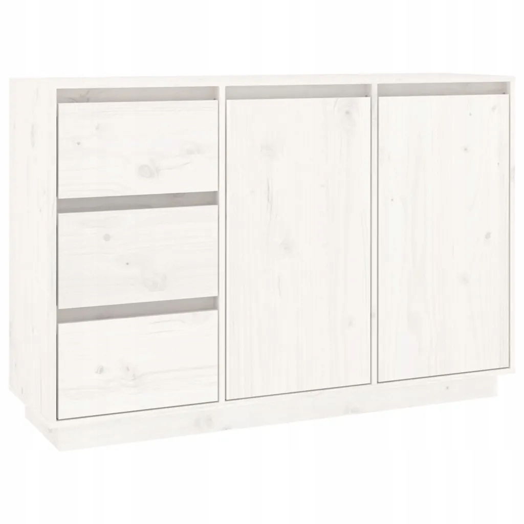 Dřevěná Borovicová Skříňka Bílá 111x34x75 cm se 2 Dvířky a 3 Zásuvkami