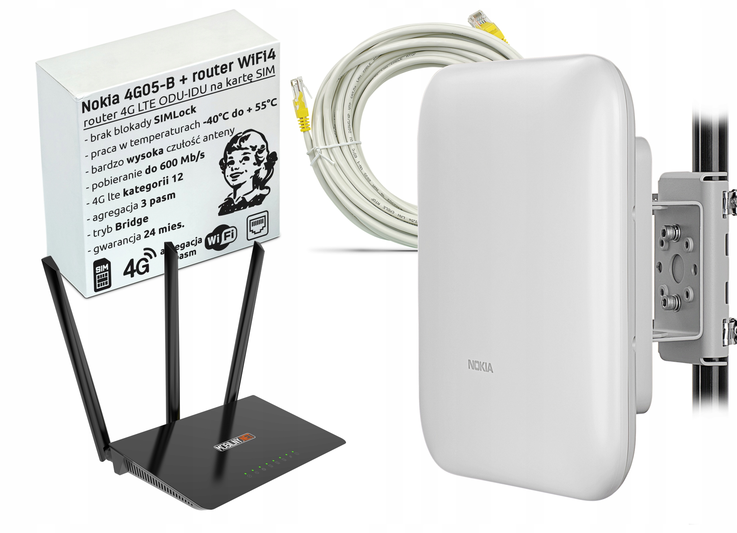 Venkovní router Nokia 4G Lte až 600 Mb/s anténou Odu-idu WiFi bez simlocku