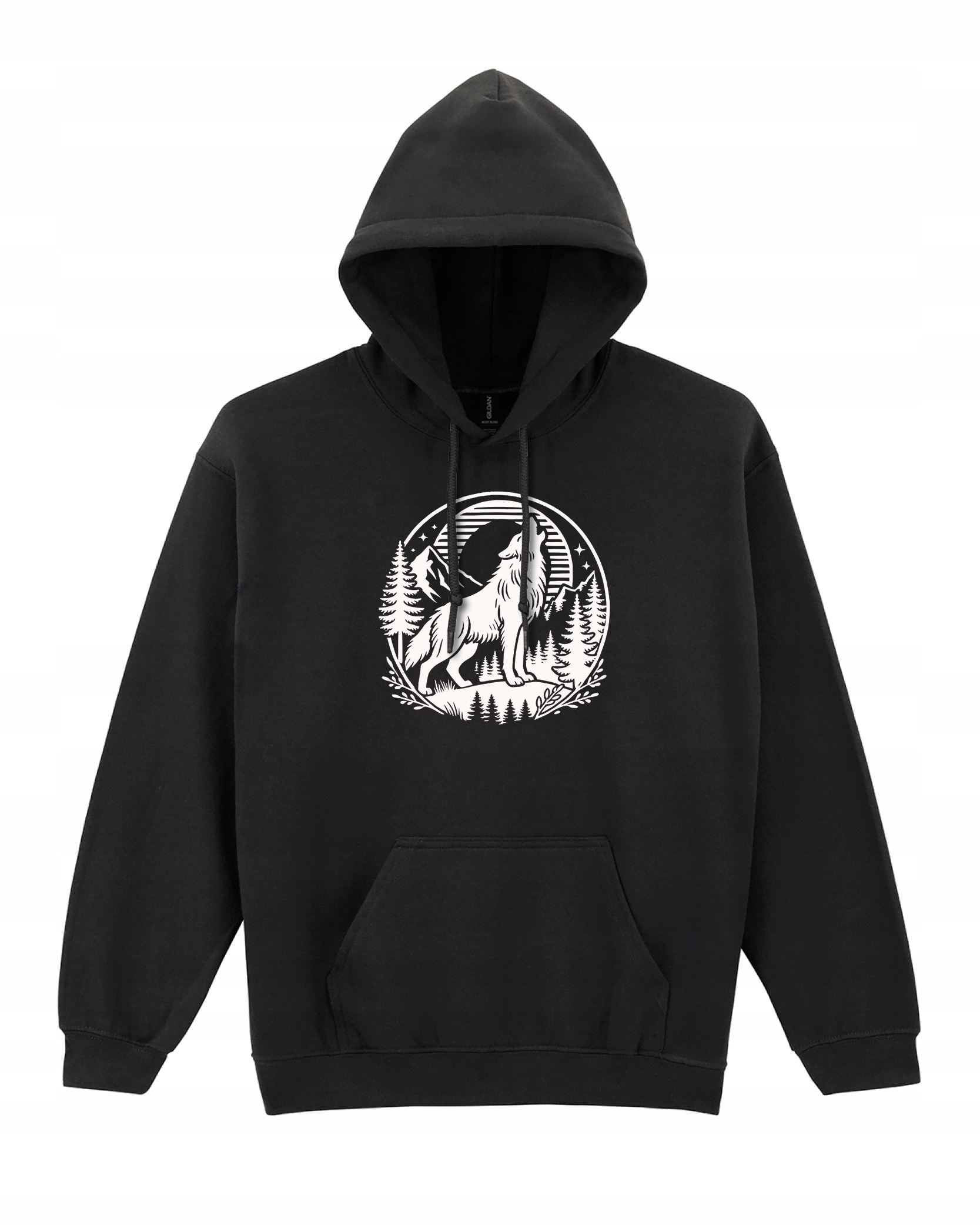 Mikina Vyjící vlk k Měsíci s potiskem Vlka, Duch přírody, černá, velikost XL