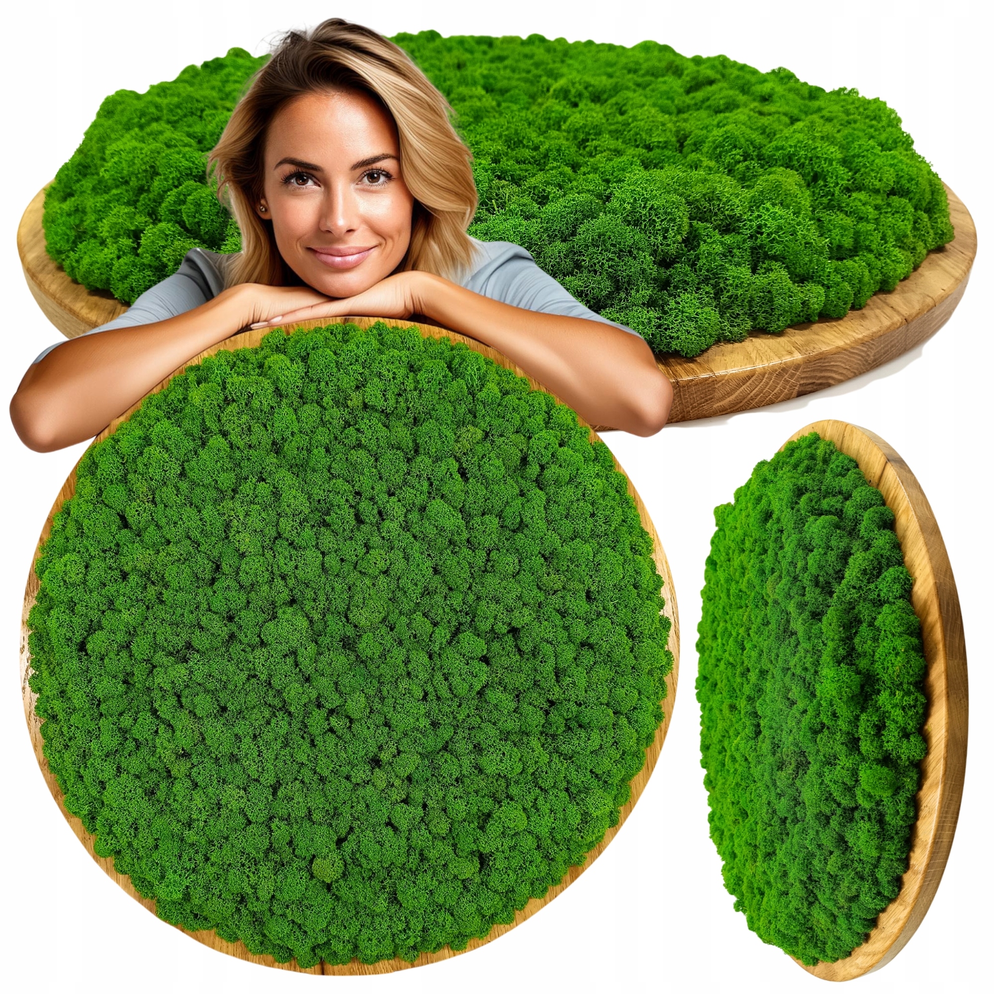 Živý Obraz ze sobího mechu mech chrobotek na dubovém kolečku 60 cm Handmade