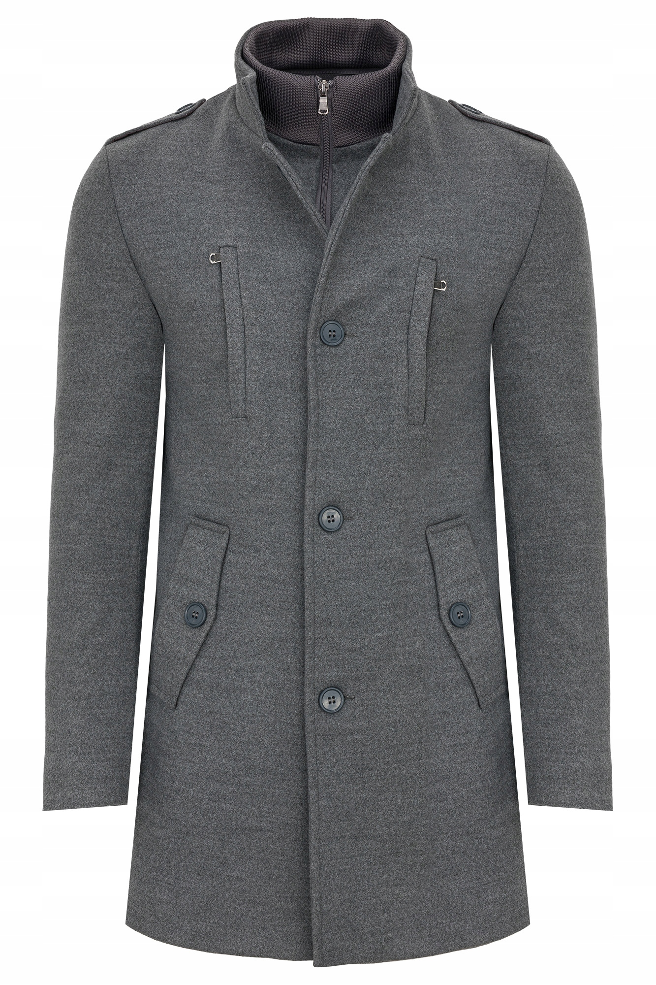 Pánský Šedý Zateplený Kabát Elegantní Stojáček Odnímatelný Pagony Casual: 58