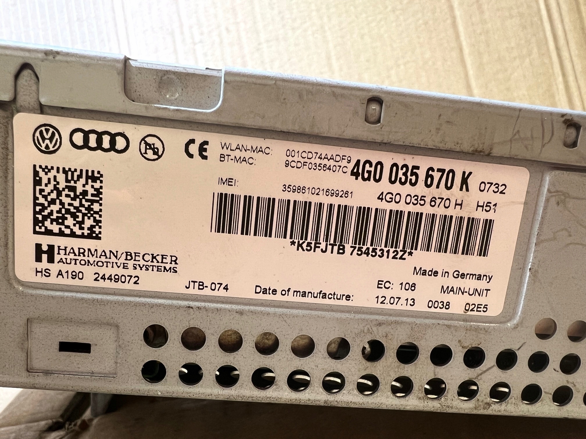 AUDI A6 C7 A7 4G čtečka navigace MMI MULTIMEDIA 4G0035670K
