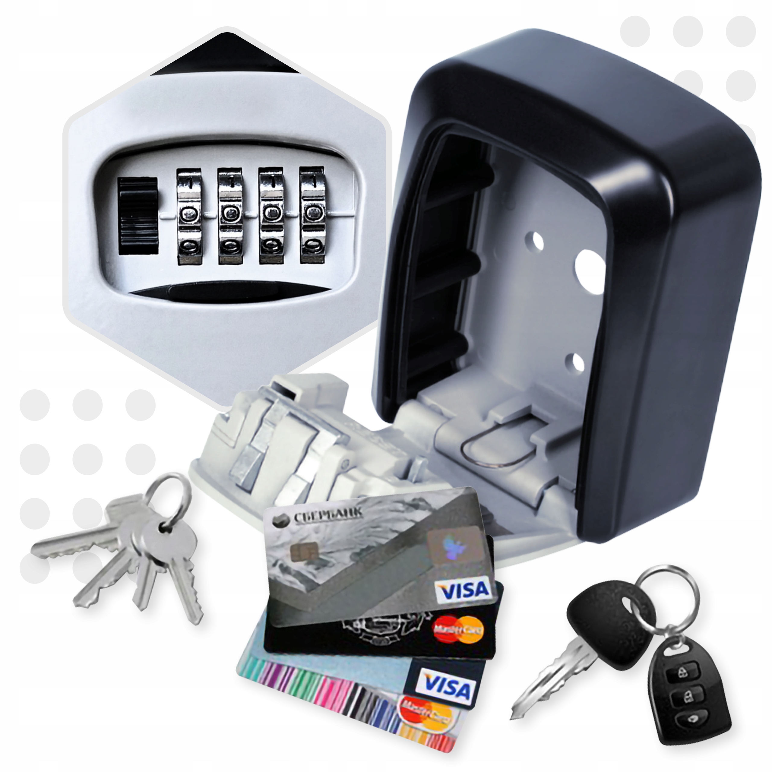 METALOWY sejf na klucze skrzynka szafka kasetka MOCNA skrytka z szyfrem kod Przeznaczenie na dokumenty na klucze na nośniki danych na pieniądze sejf ścienny